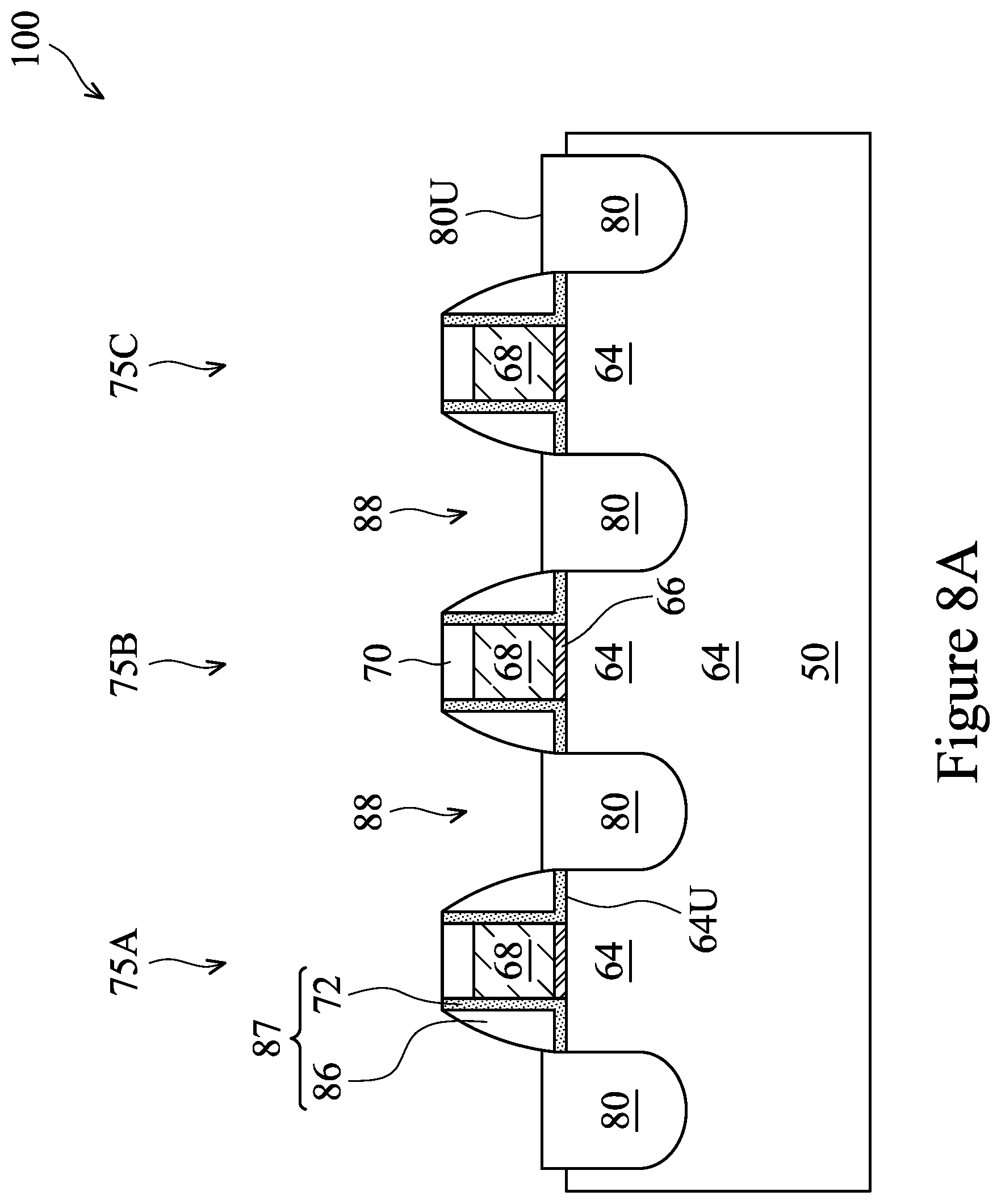 Patent US12310051 Figure 8 – Fin field-effect transistor device having contact plugs with re-entrant profile