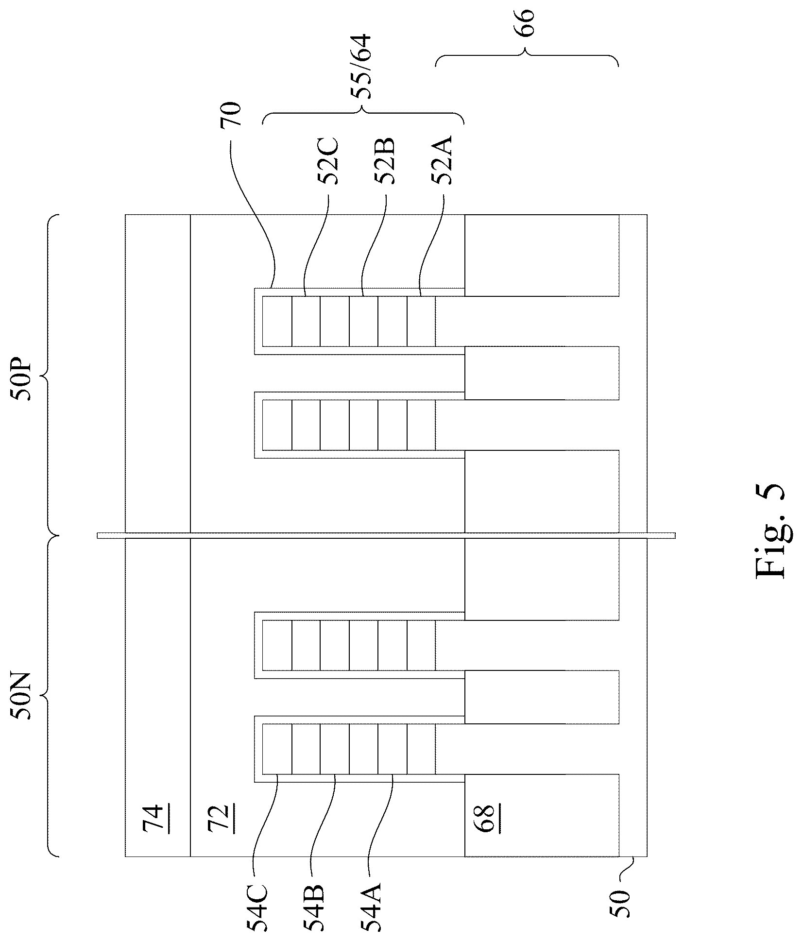 Patent US12310057 Figure 5 – Semiconductor devices including backside vias and methods of forming the same