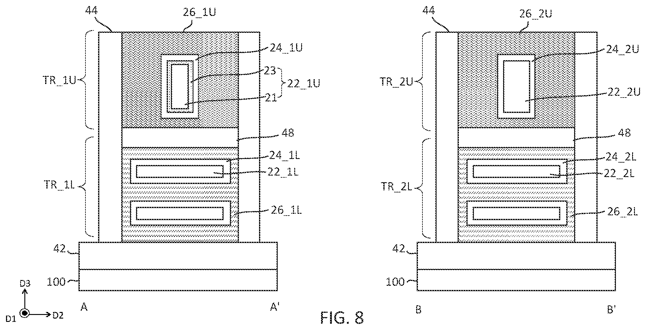Patent US12310062 Figure 8 – Integrated circuit devices including stacked transistors and methods of forming the same