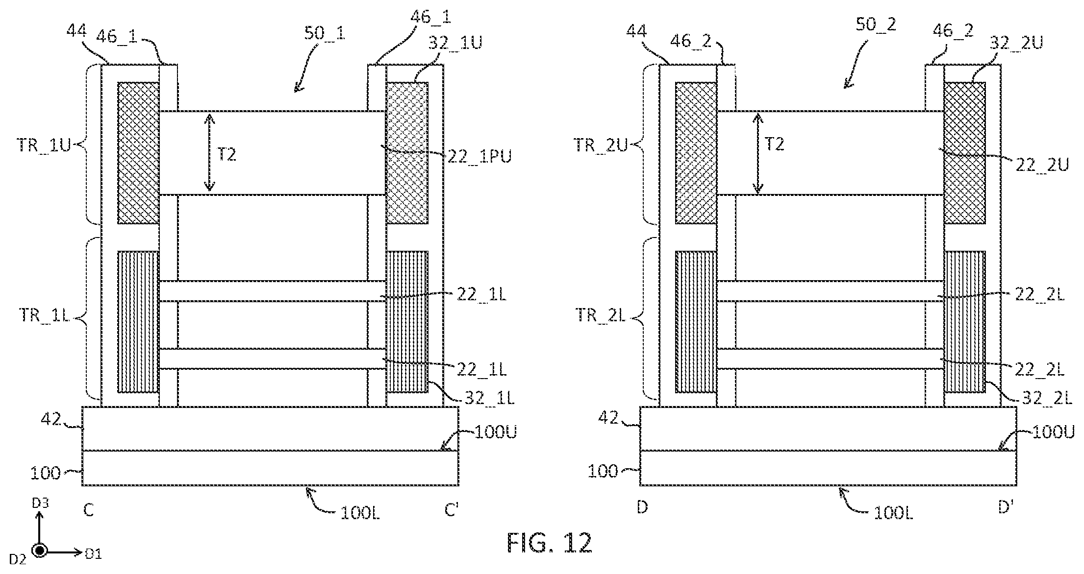 Patent US12310062 Figure 12 – Integrated circuit devices including stacked transistors and methods of forming the same