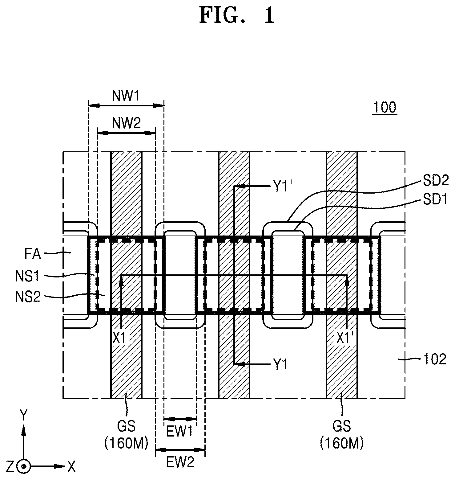 Patent US12310075 — Integrated circuit devices including vertically stacked field effect transistors — Figure 1