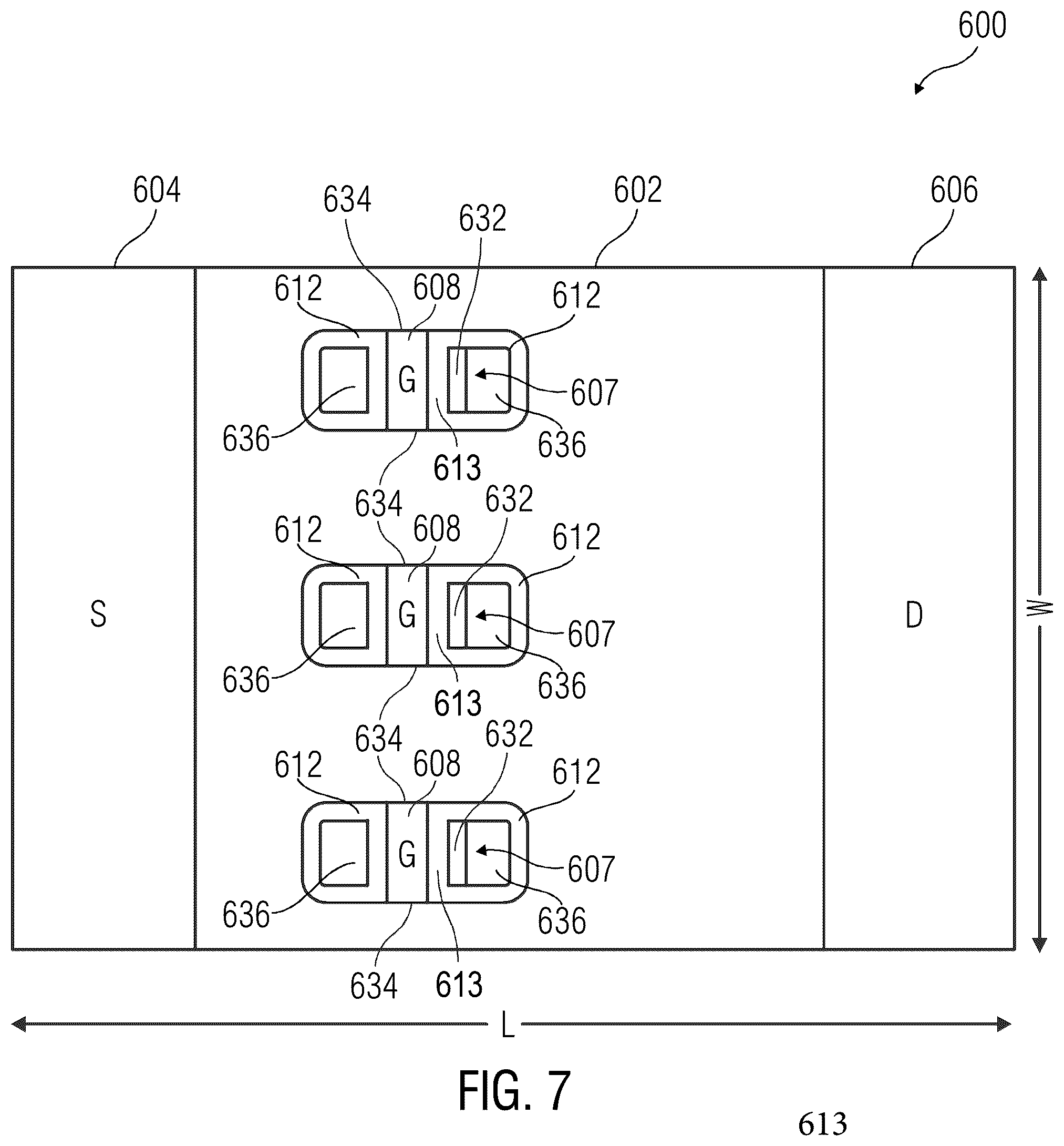 Patent US12310080 Figure 7 – Laterally-gated transistors and lateral Schottky diodes with integrated lateral field plate structures