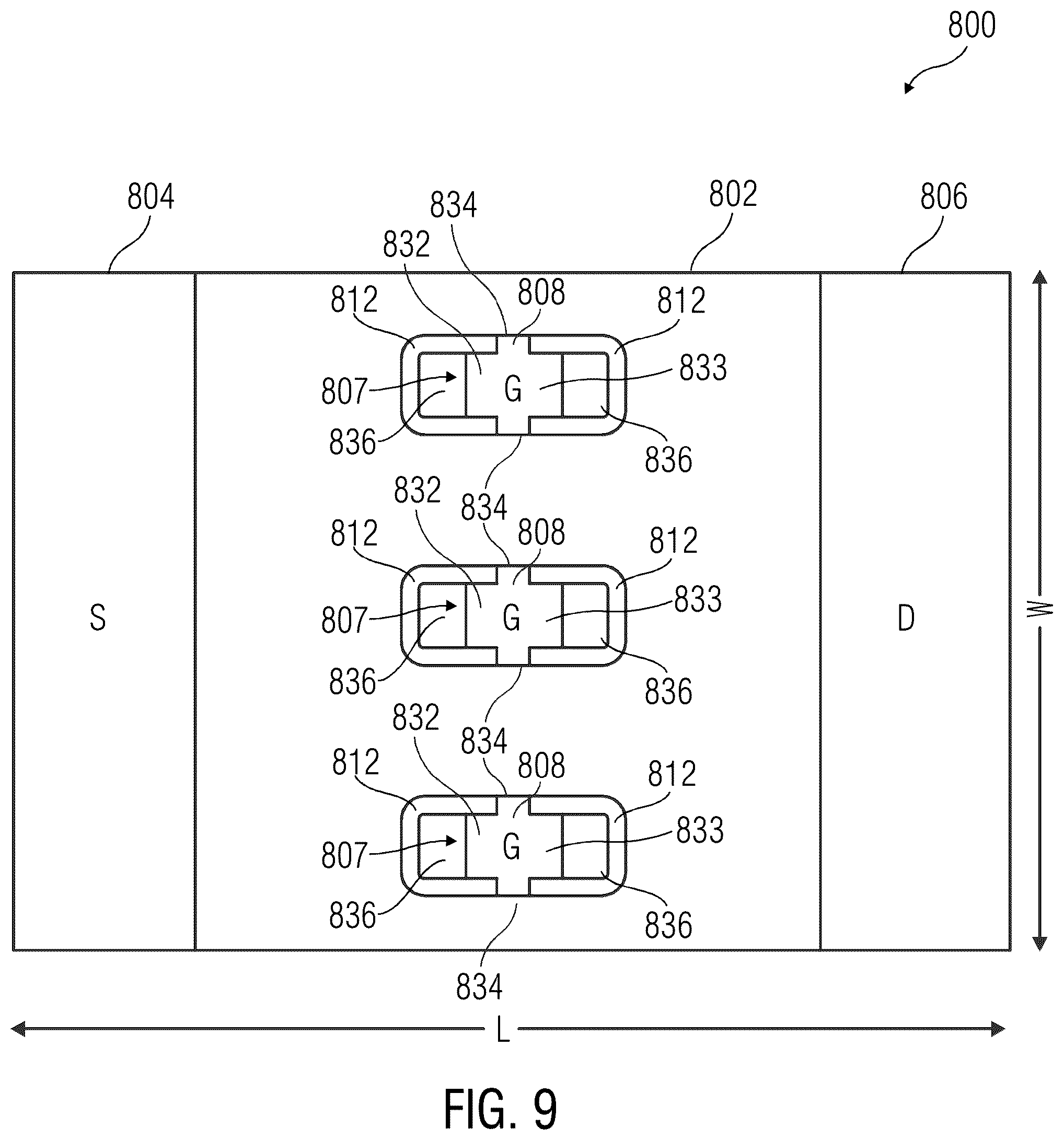 Patent US12310080 Figure 9 – Laterally-gated transistors and lateral Schottky diodes with integrated lateral field plate structures