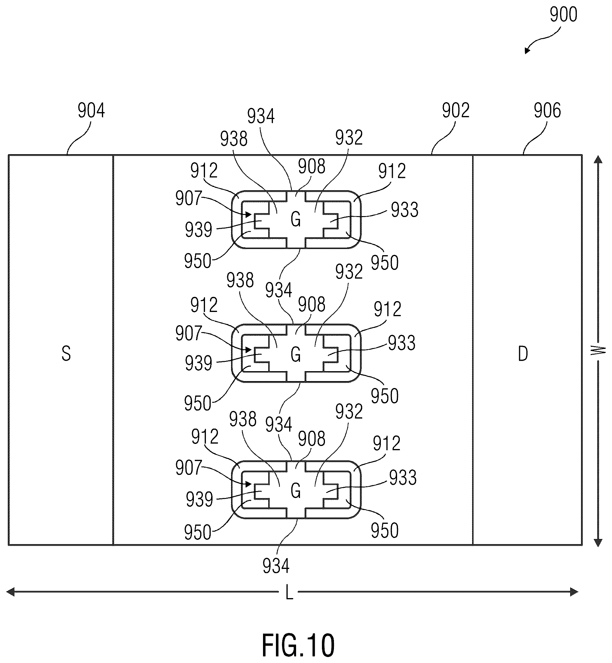 Patent US12310080 Figure 10 – Laterally-gated transistors and lateral Schottky diodes with integrated lateral field plate structures
