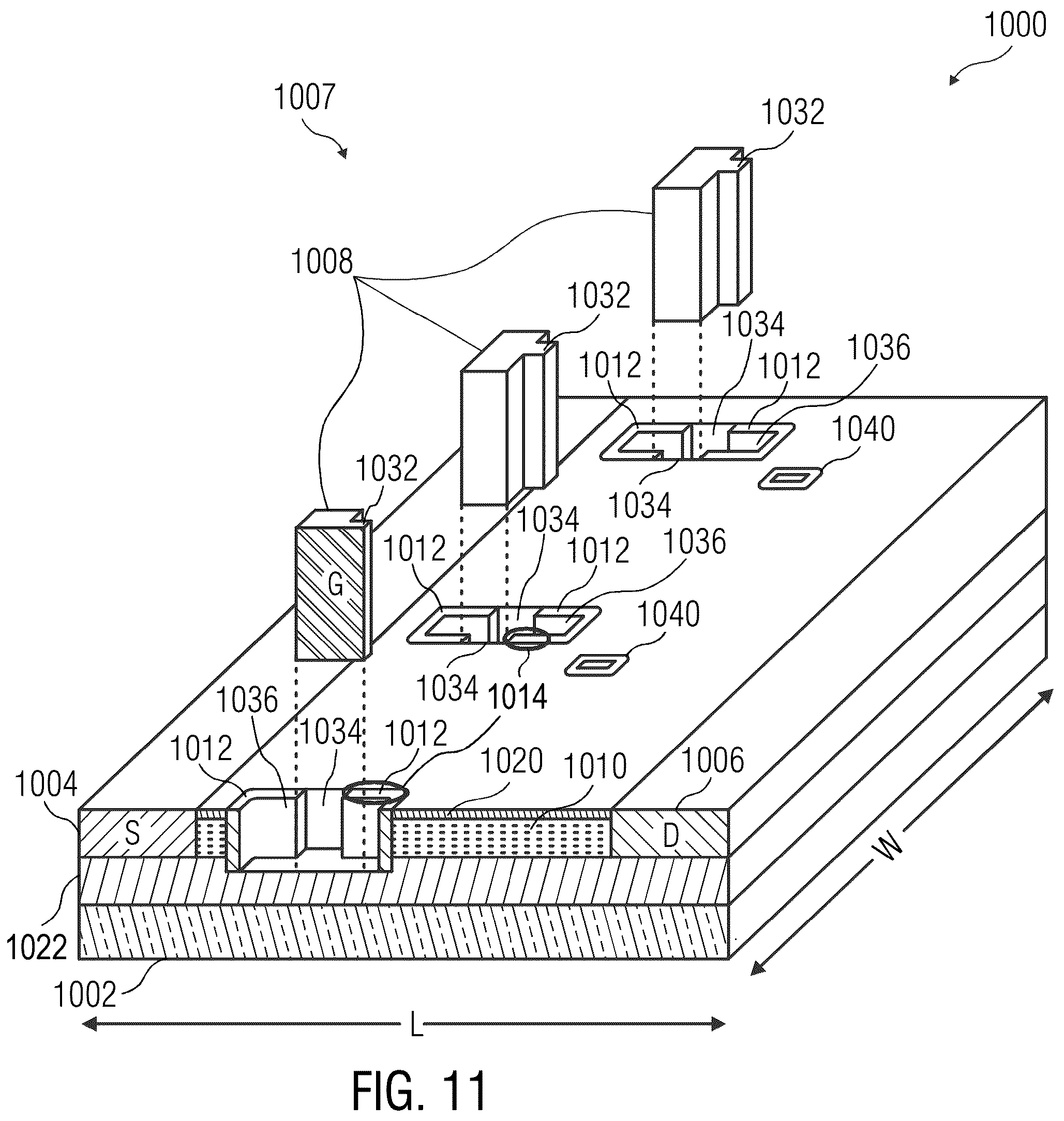 Patent US12310080 Figure 11 – Laterally-gated transistors and lateral Schottky diodes with integrated lateral field plate structures