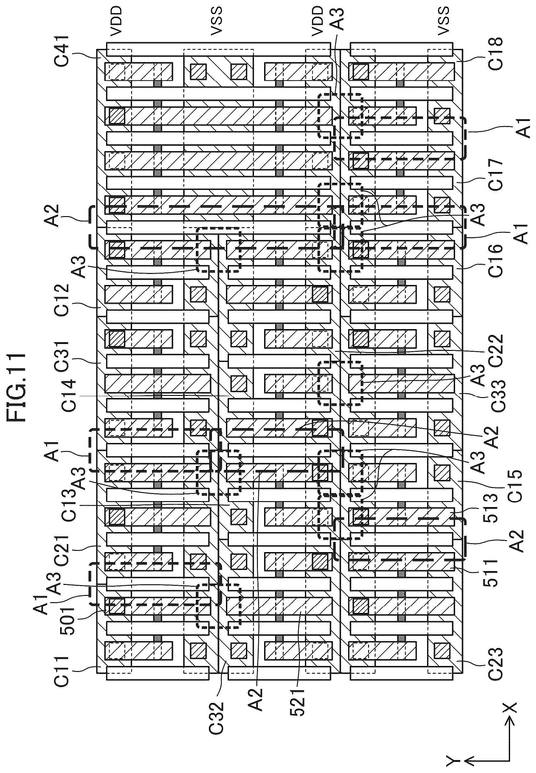 Patent US12310103 Figure 11 – Semiconductor integrated circuit device having standard cells including three dimensional transistors