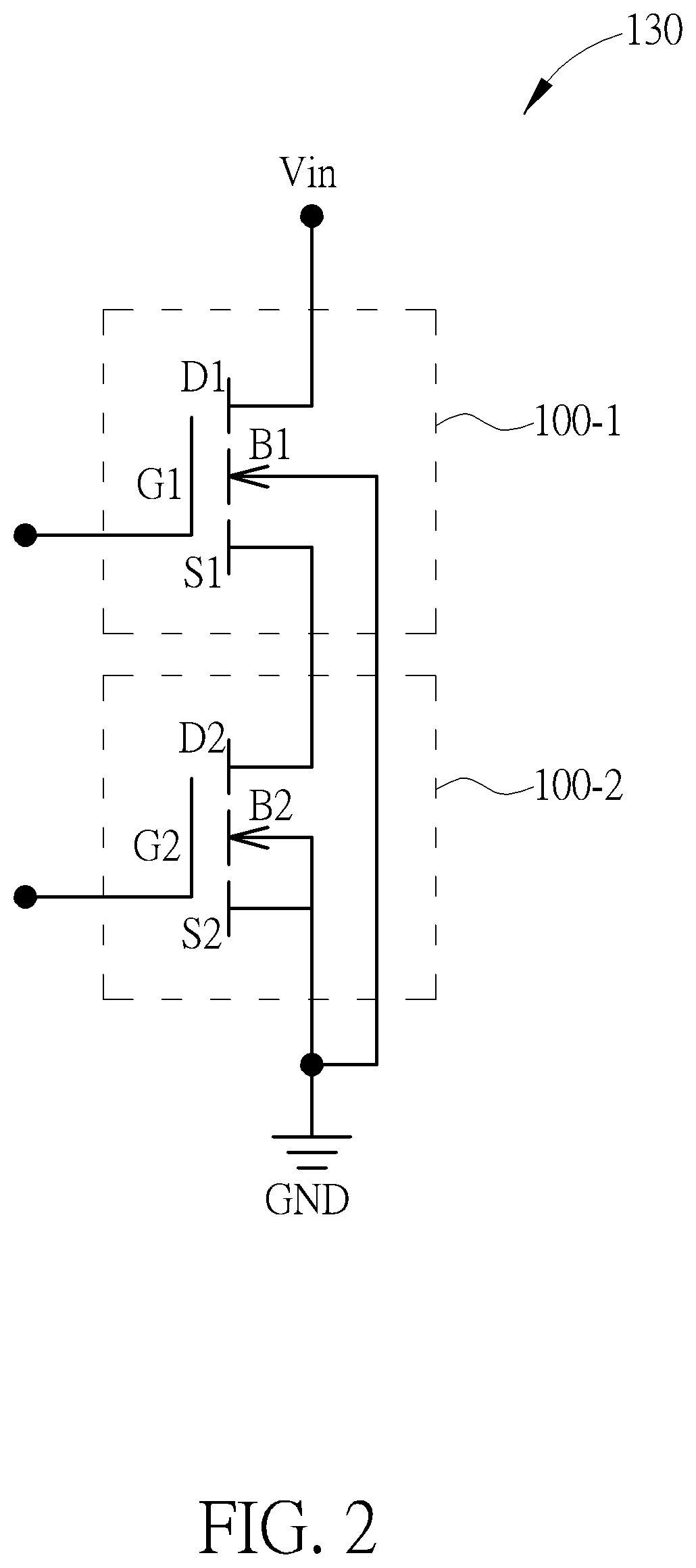 Patent US12310105 Figure 2 – Semiconductor device including high electron mobility transistors with an improved backside electrode being applied in a half-bridge circuit