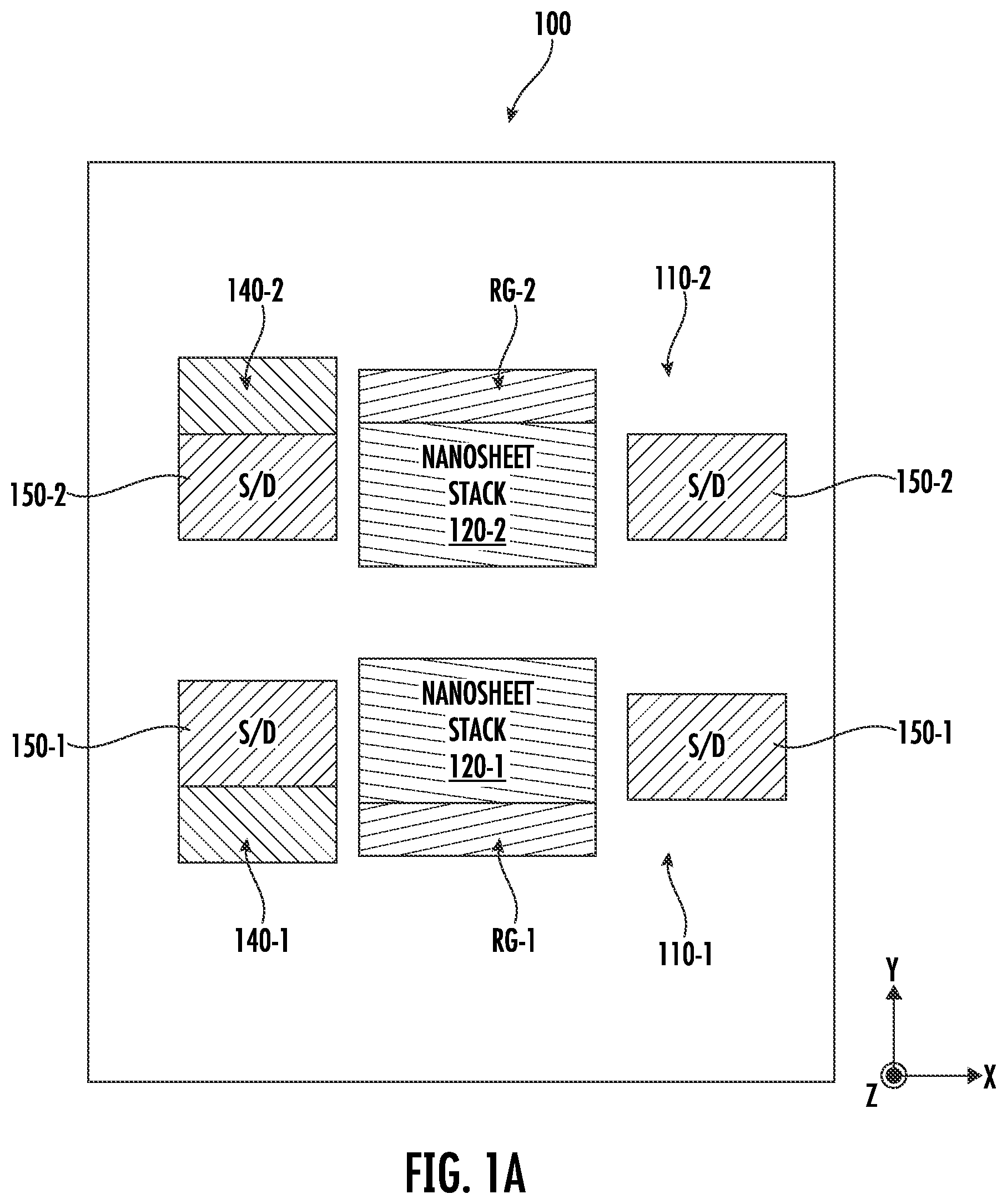 Patent US12310106 Figure 1 – Devices including stacked nanosheet transistors