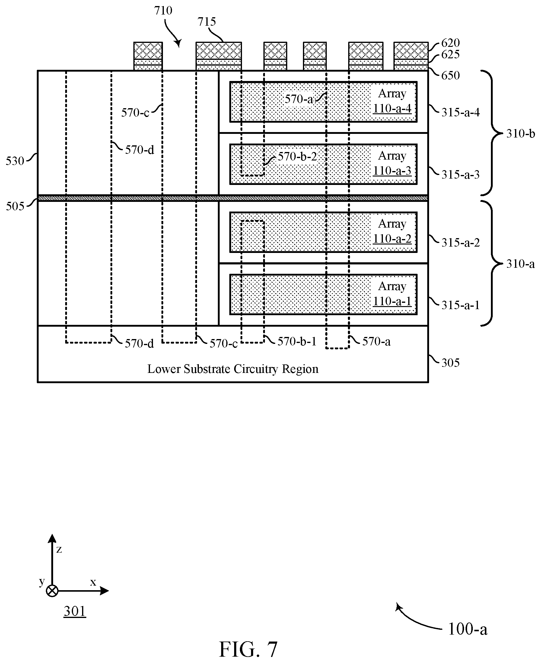 Patent US12310116 Figure 7 – Transistor configurations for multi-deck memory devices