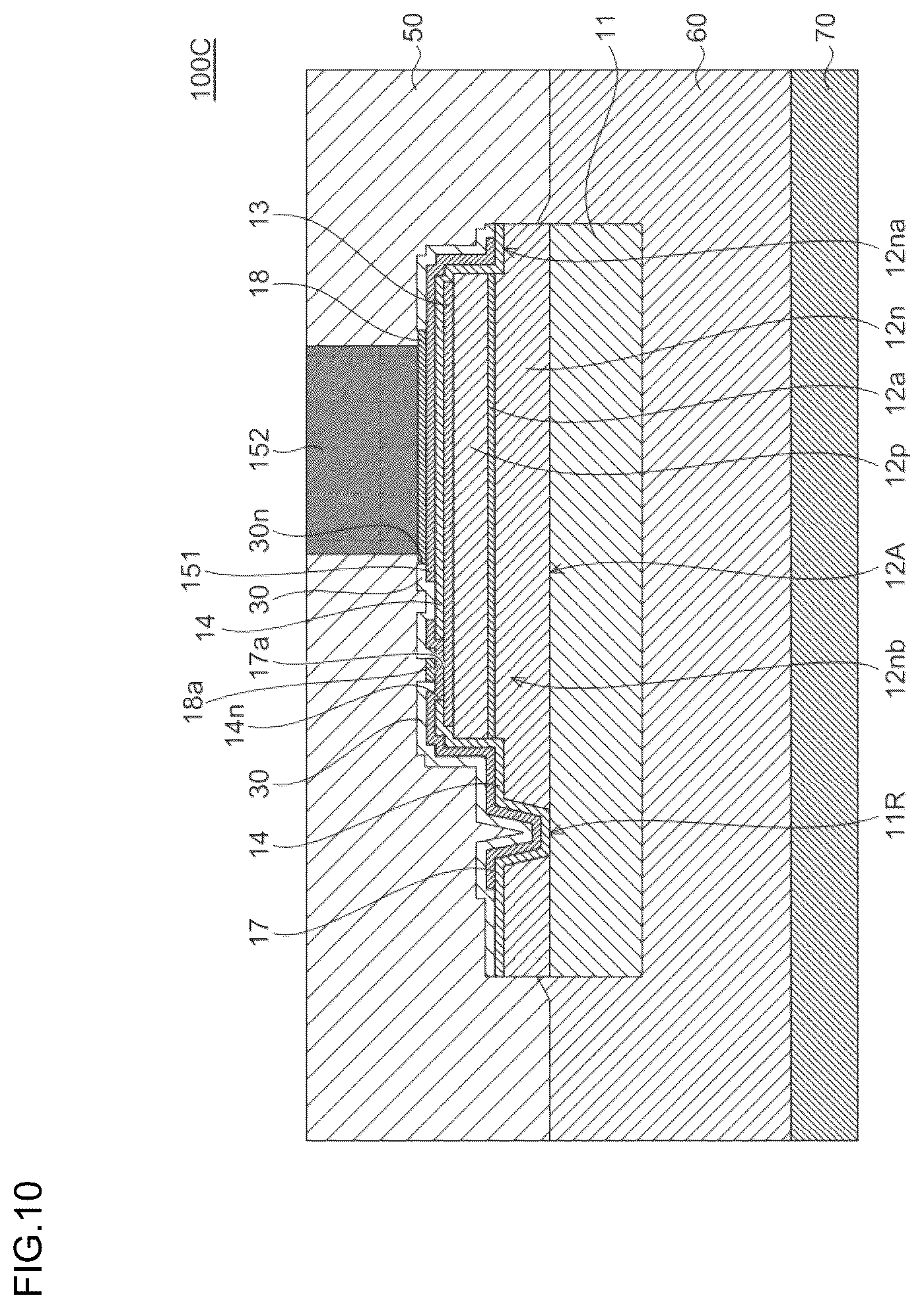 Patent US12310152 Figure 14 – Light emitting element including substrate, emission parts, insulation layer, and electrodes