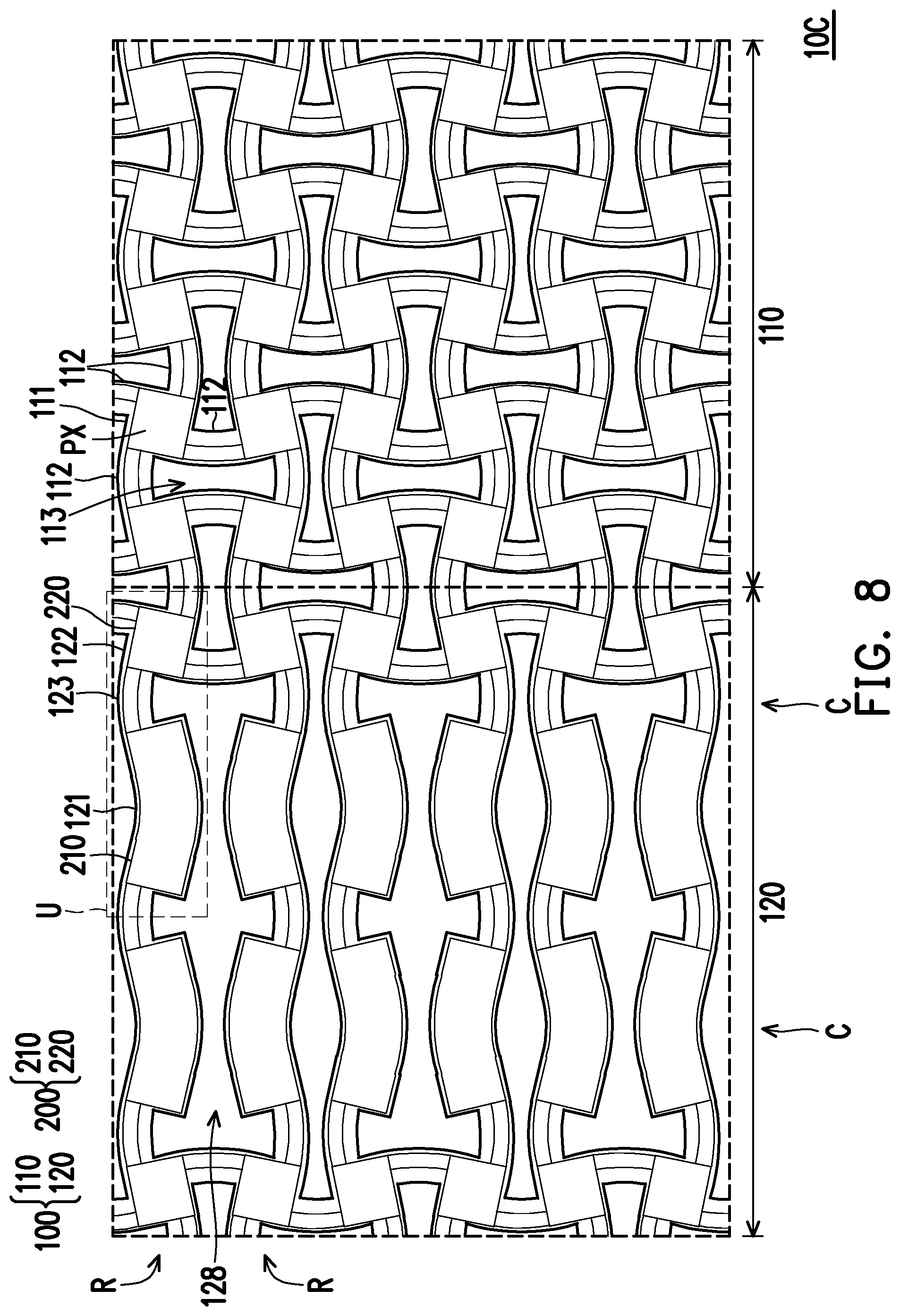 Patent US12310160 Figure 8 – Stretchable pixel array substrate