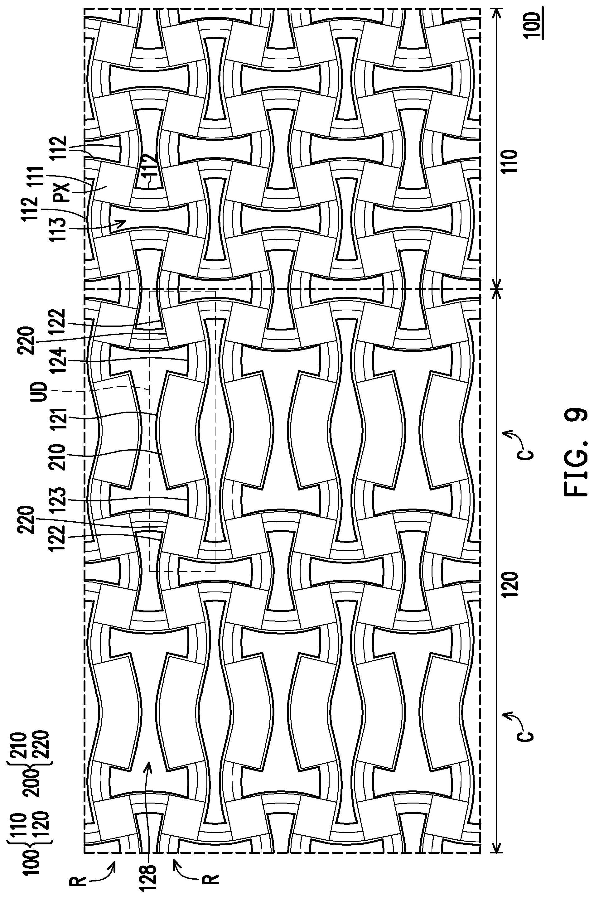 Patent US12310160 Figure 9 – Stretchable pixel array substrate