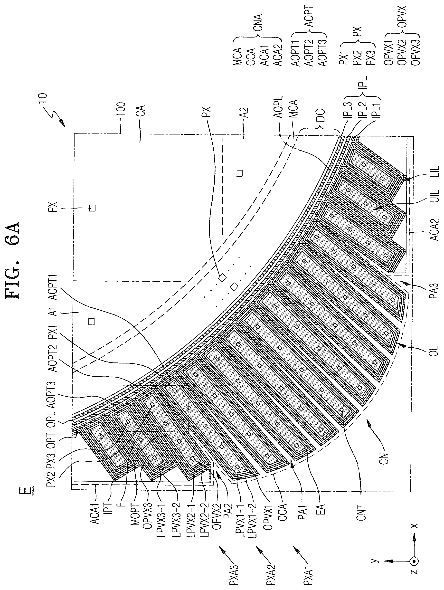 Patent US12310175 Figure 8 – Display panel and display device having center and adjacent corner areas spaced apart from each other by a penetration area
