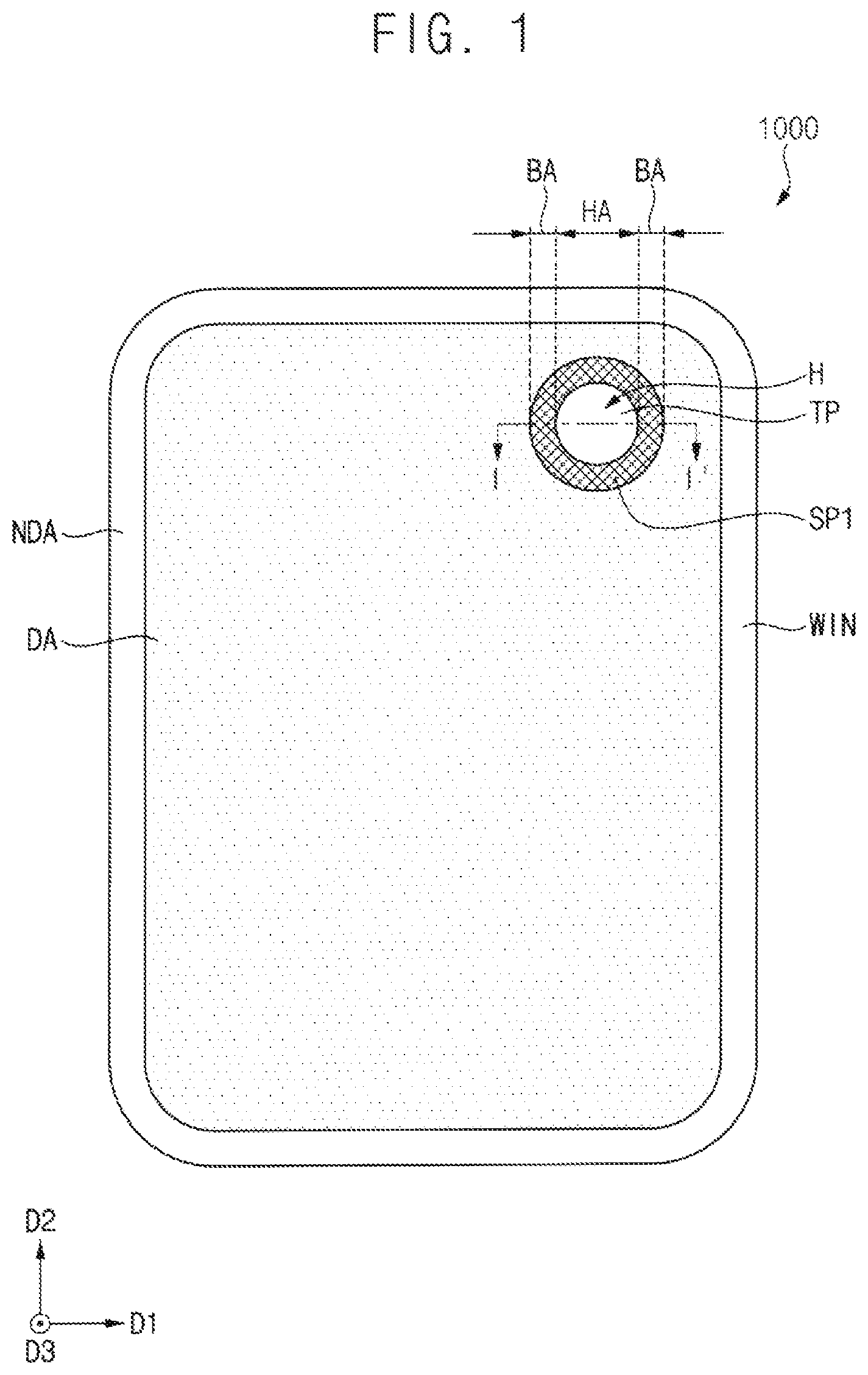 Patent US12310177 Figure 1 – Display device with window having stack of transparent and light-blocking patterns, and method of manufacturing the same