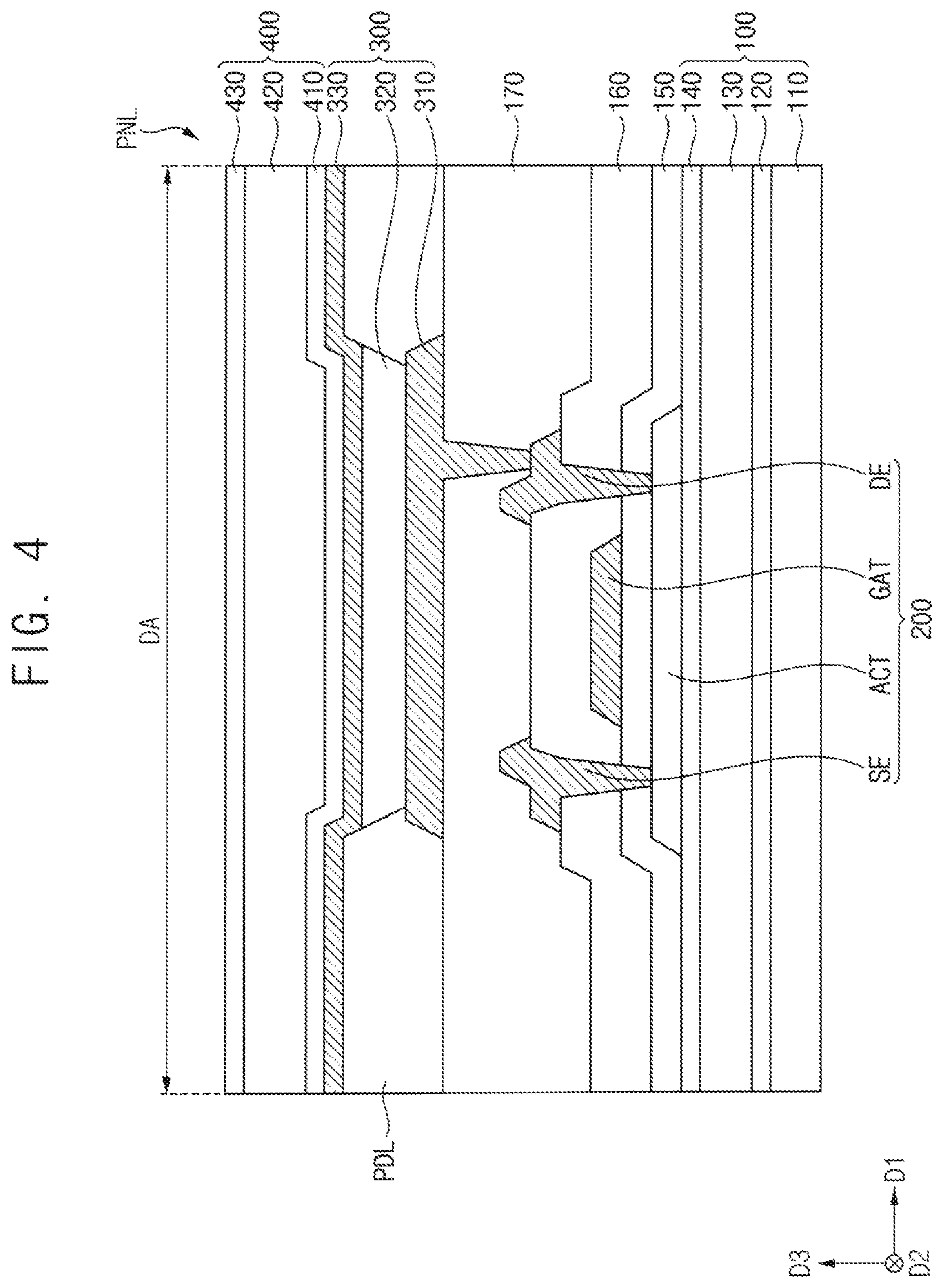 Patent US12310177 Figure 4 – Display device with window having stack of transparent and light-blocking patterns, and method of manufacturing the same