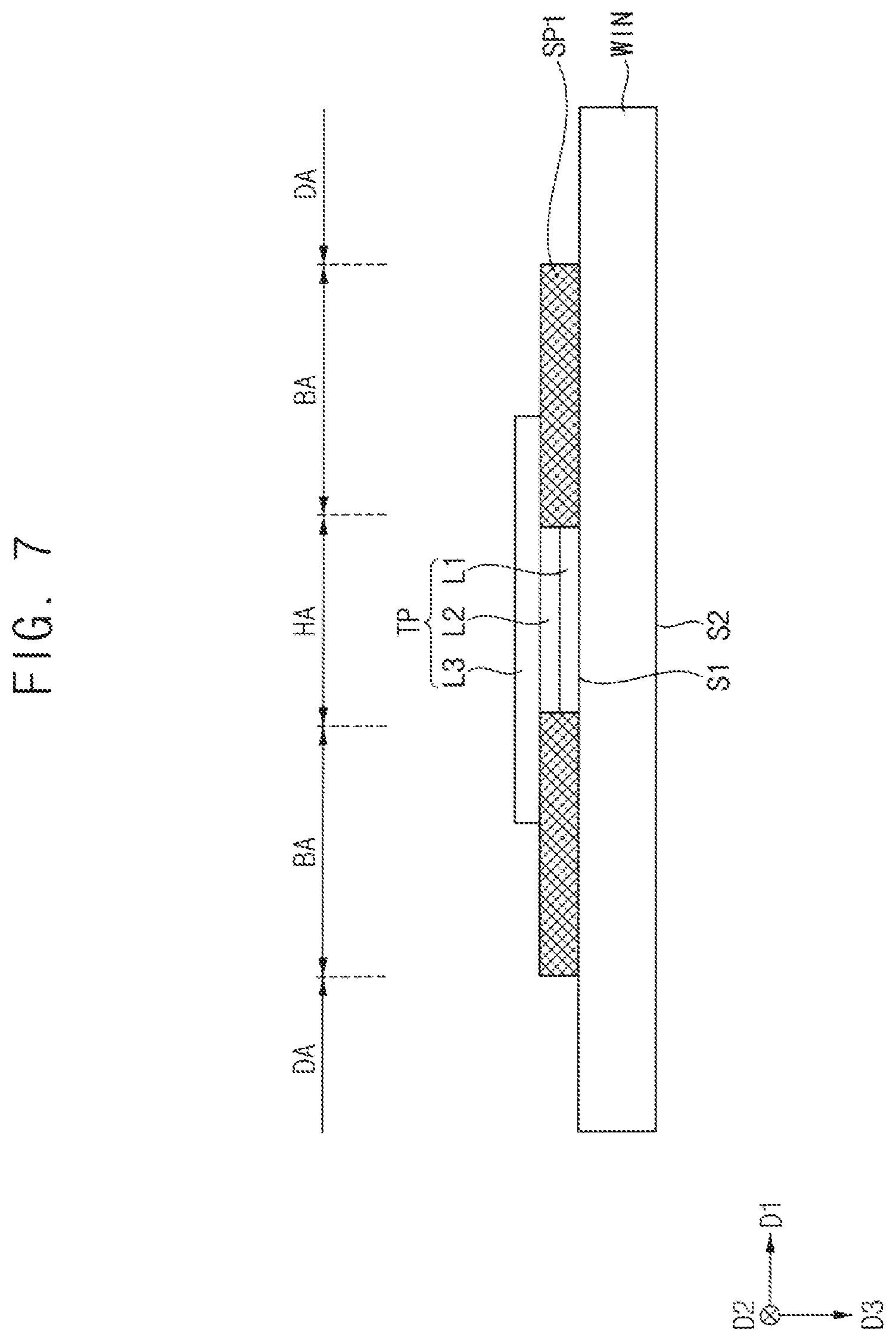 Patent US12310177 Figure 7 – Display device with window having stack of transparent and light-blocking patterns, and method of manufacturing the same