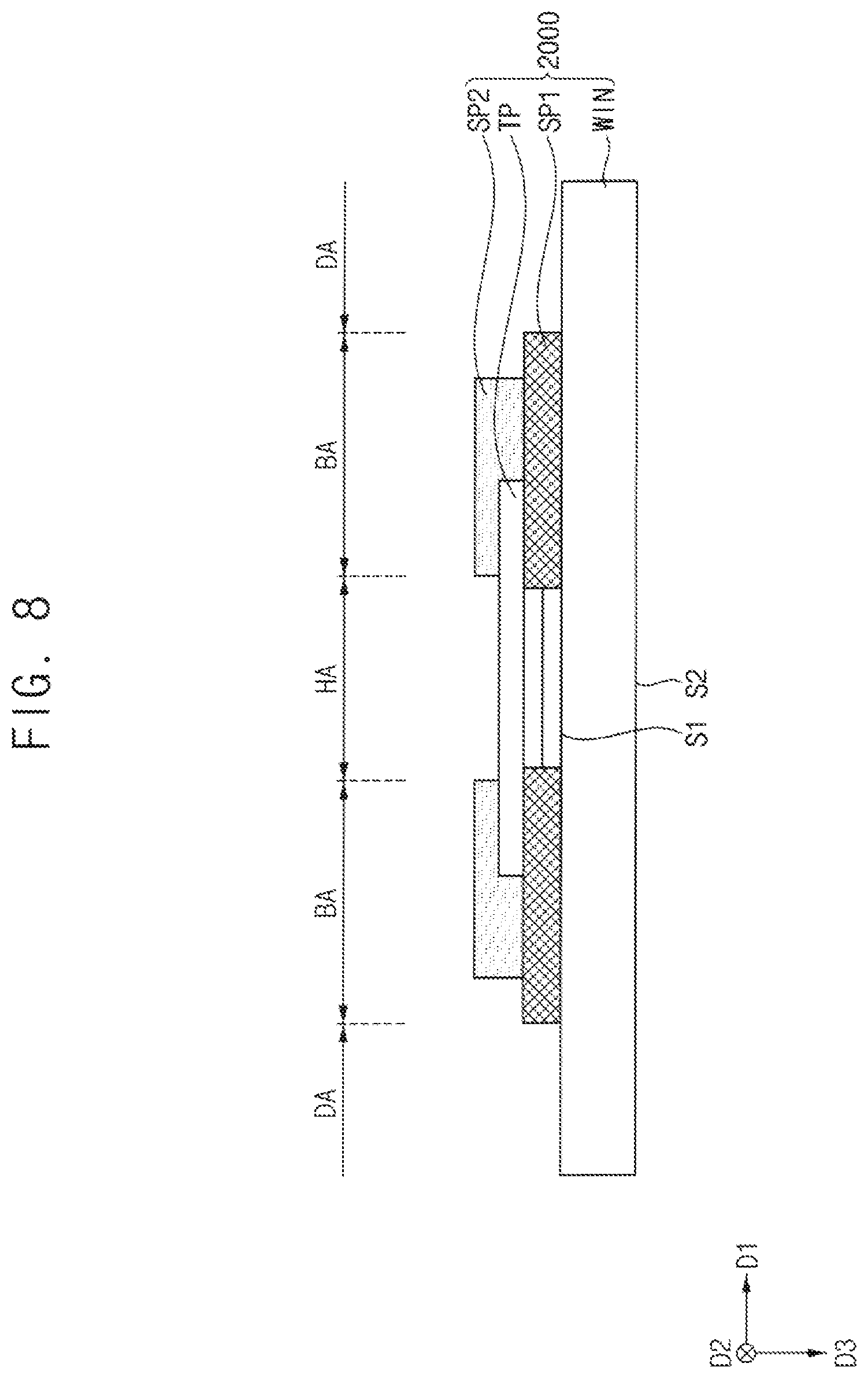 Patent US12310177 Figure 8 – Display device with window having stack of transparent and light-blocking patterns, and method of manufacturing the same