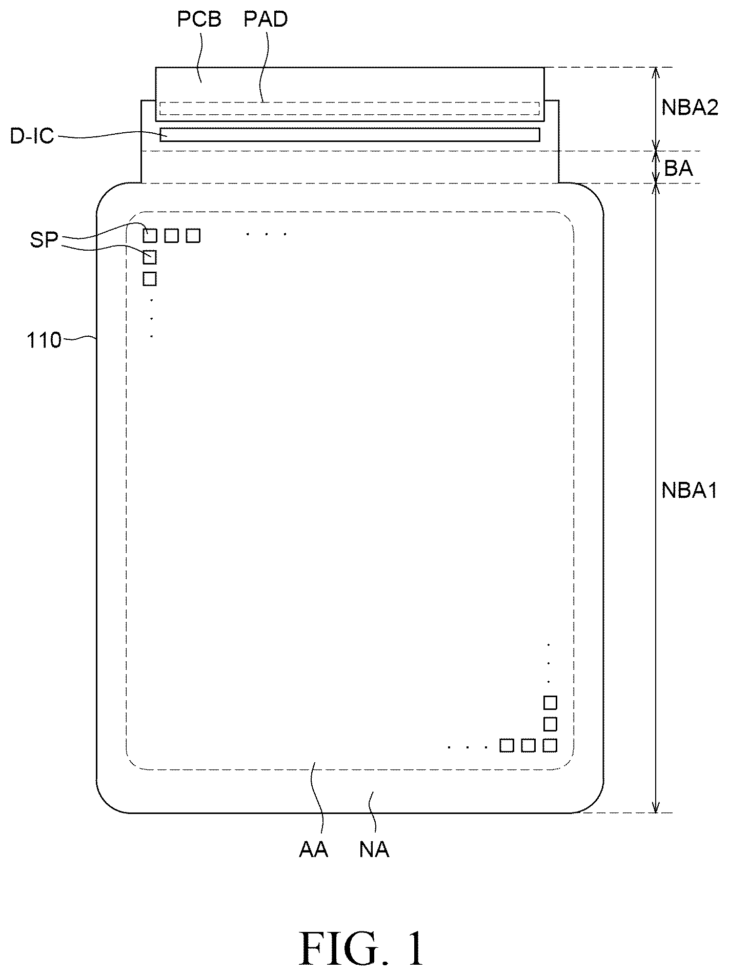Patent US12310197 Figure 1 – Display device with data link line in active area