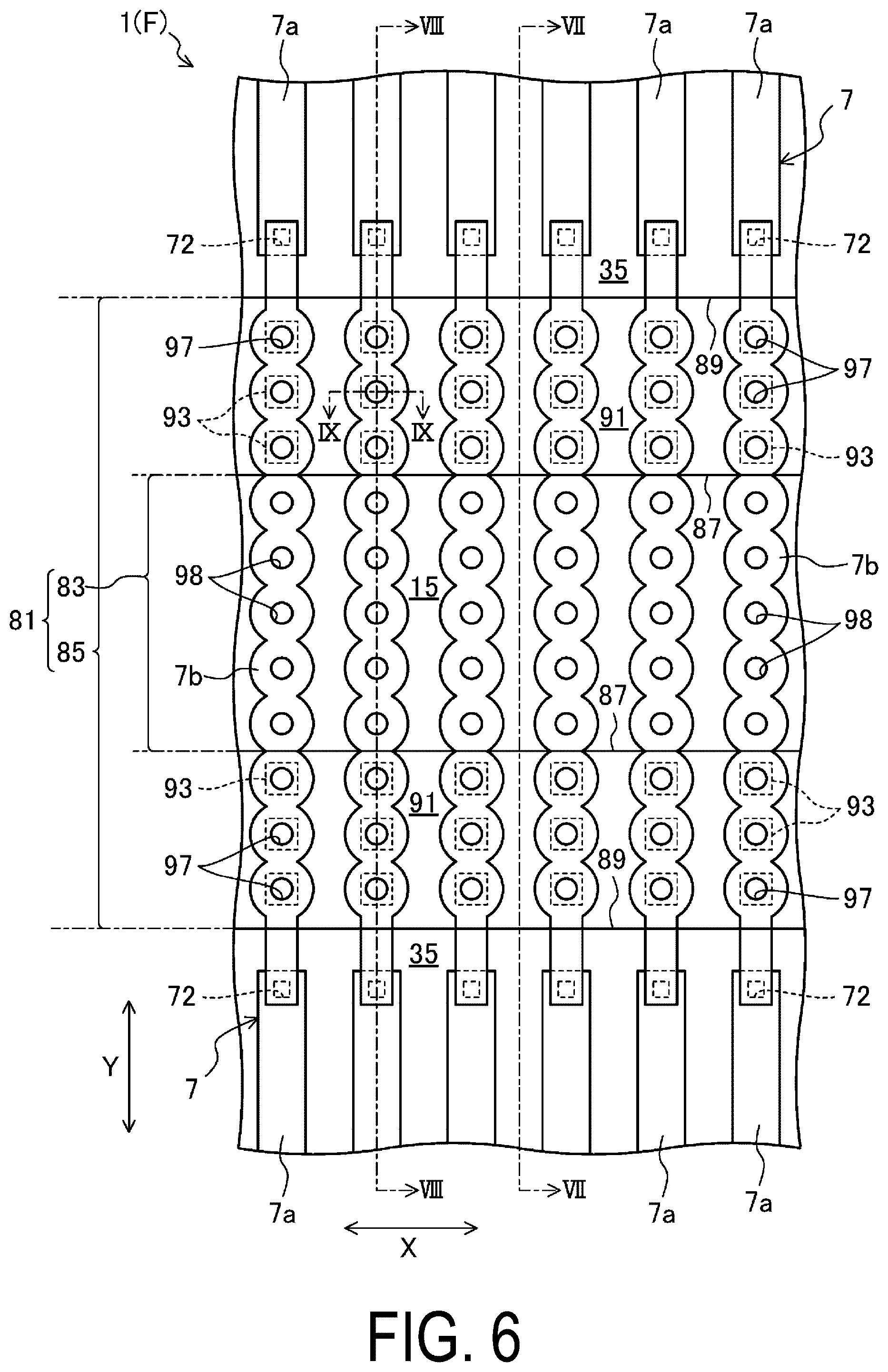 Patent US12310201 Figure 6 – Display device with slits and island-shaped protruding portions in the bending regions