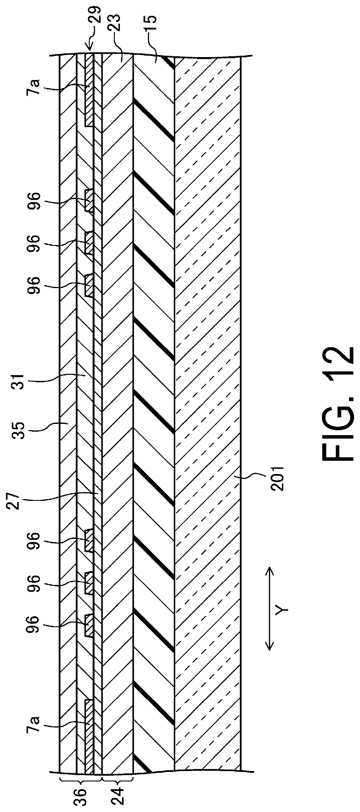 Patent US12310201 Figure 12 – Display device with slits and island-shaped protruding portions in the bending regions
