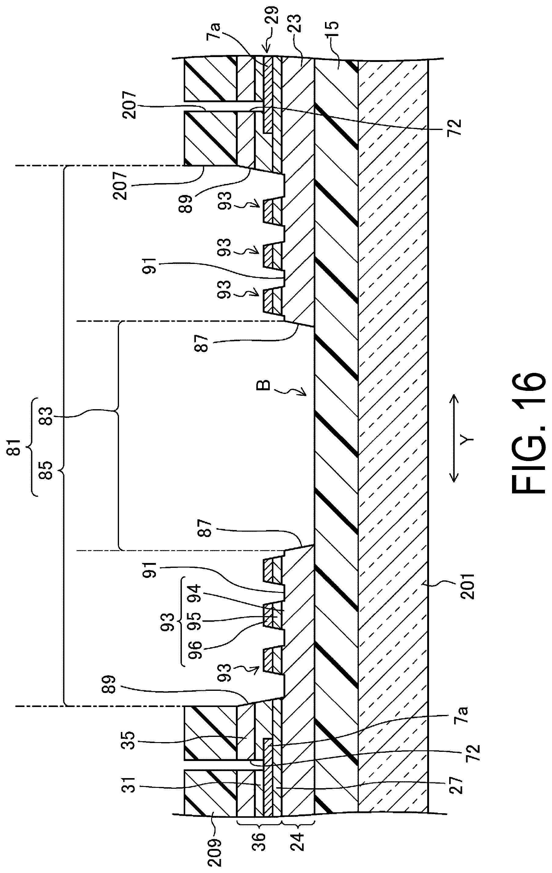 Patent US12310201 Figure 16 – Display device with slits and island-shaped protruding portions in the bending regions