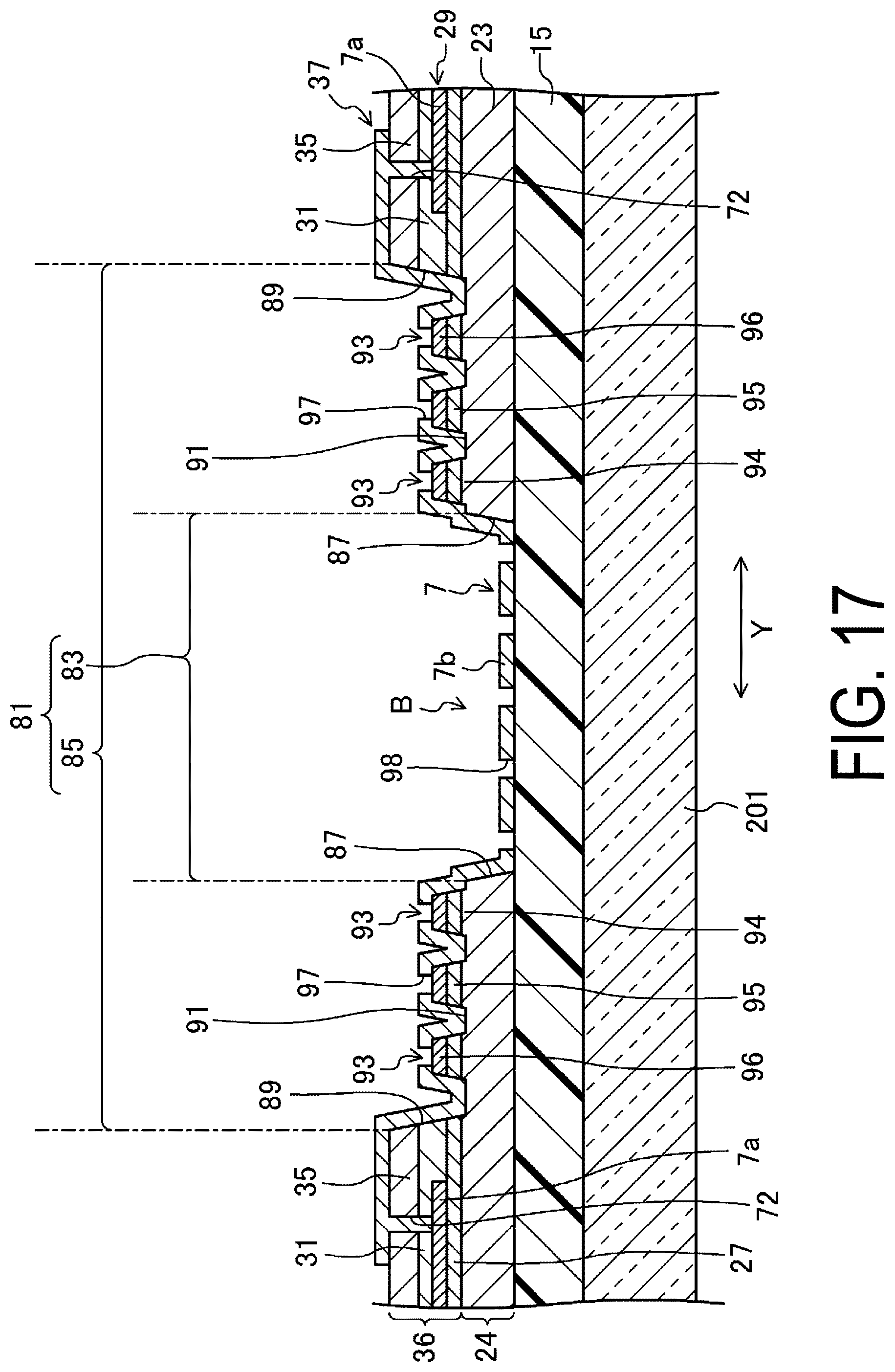 Patent US12310201 Figure 17 – Display device with slits and island-shaped protruding portions in the bending regions