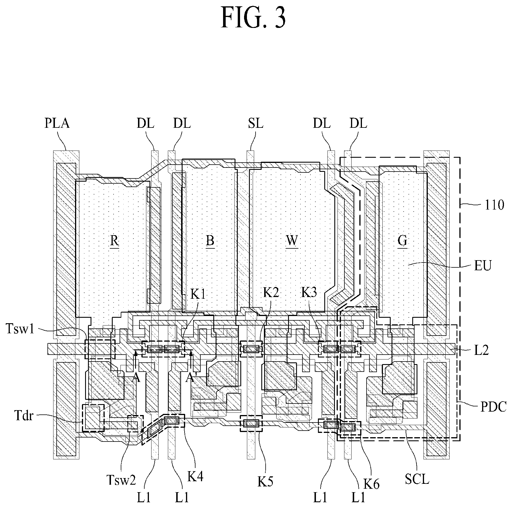 Patent US12310202 Figure 3 – Display with overlapping conductive lines having a bridge portion