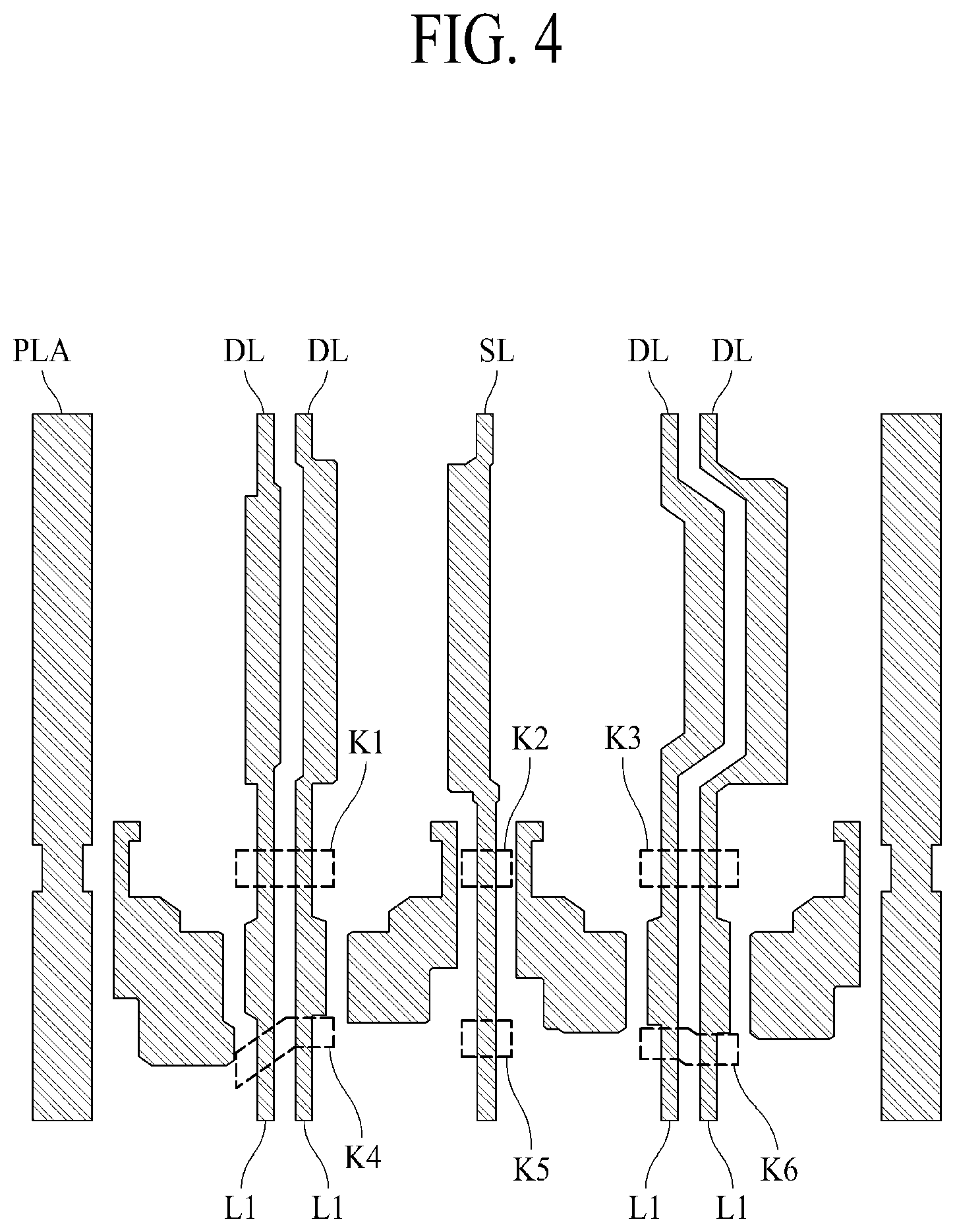 Patent US12310202 Figure 4 – Display with overlapping conductive lines having a bridge portion
