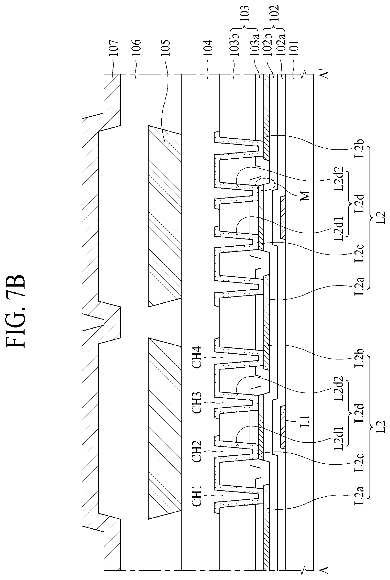 Patent US12310202 Figure 8 – Display with overlapping conductive lines having a bridge portion