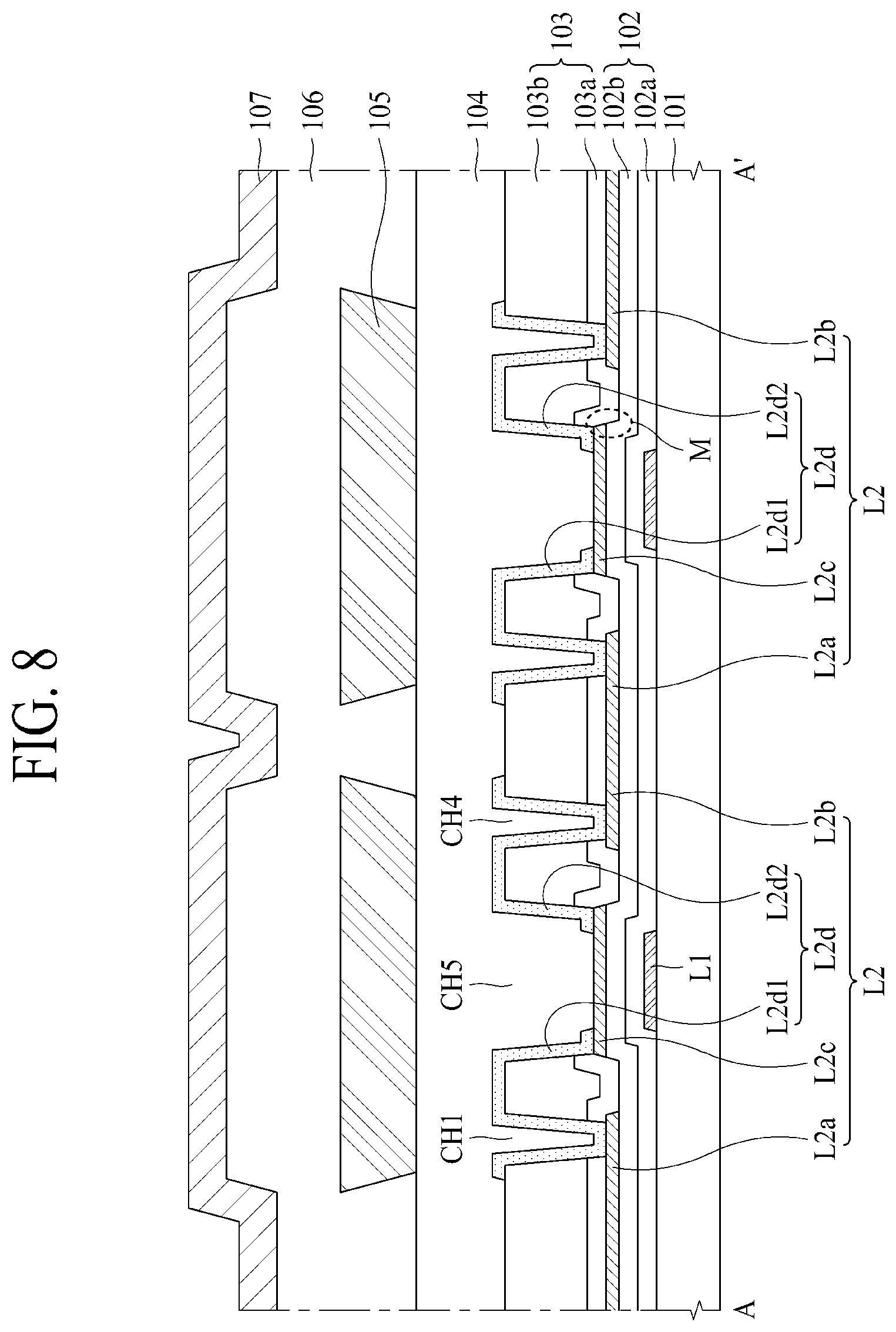 Patent US12310202 Figure 9 – Display with overlapping conductive lines having a bridge portion