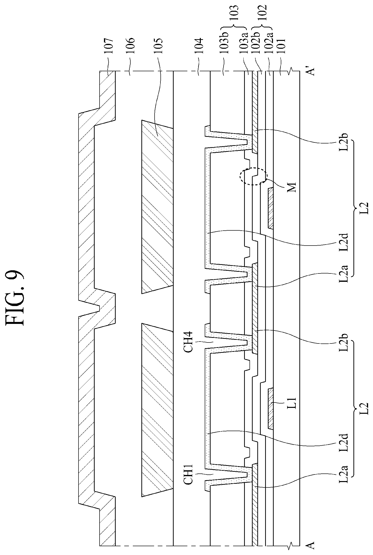 Patent US12310202 Figure 10 – Display with overlapping conductive lines having a bridge portion