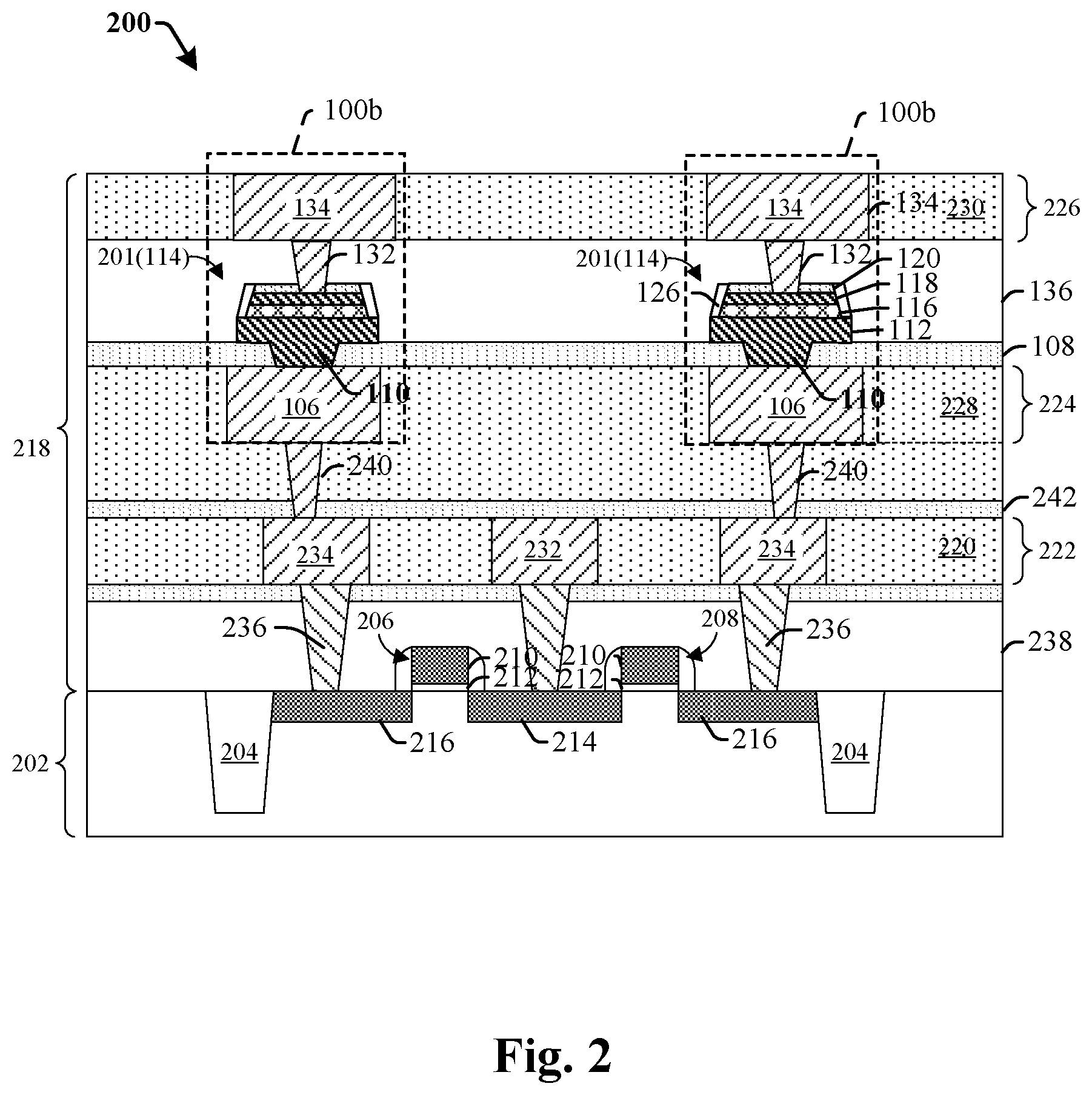 Patent US12310261 Figure 2 – Memory device having via landing protection