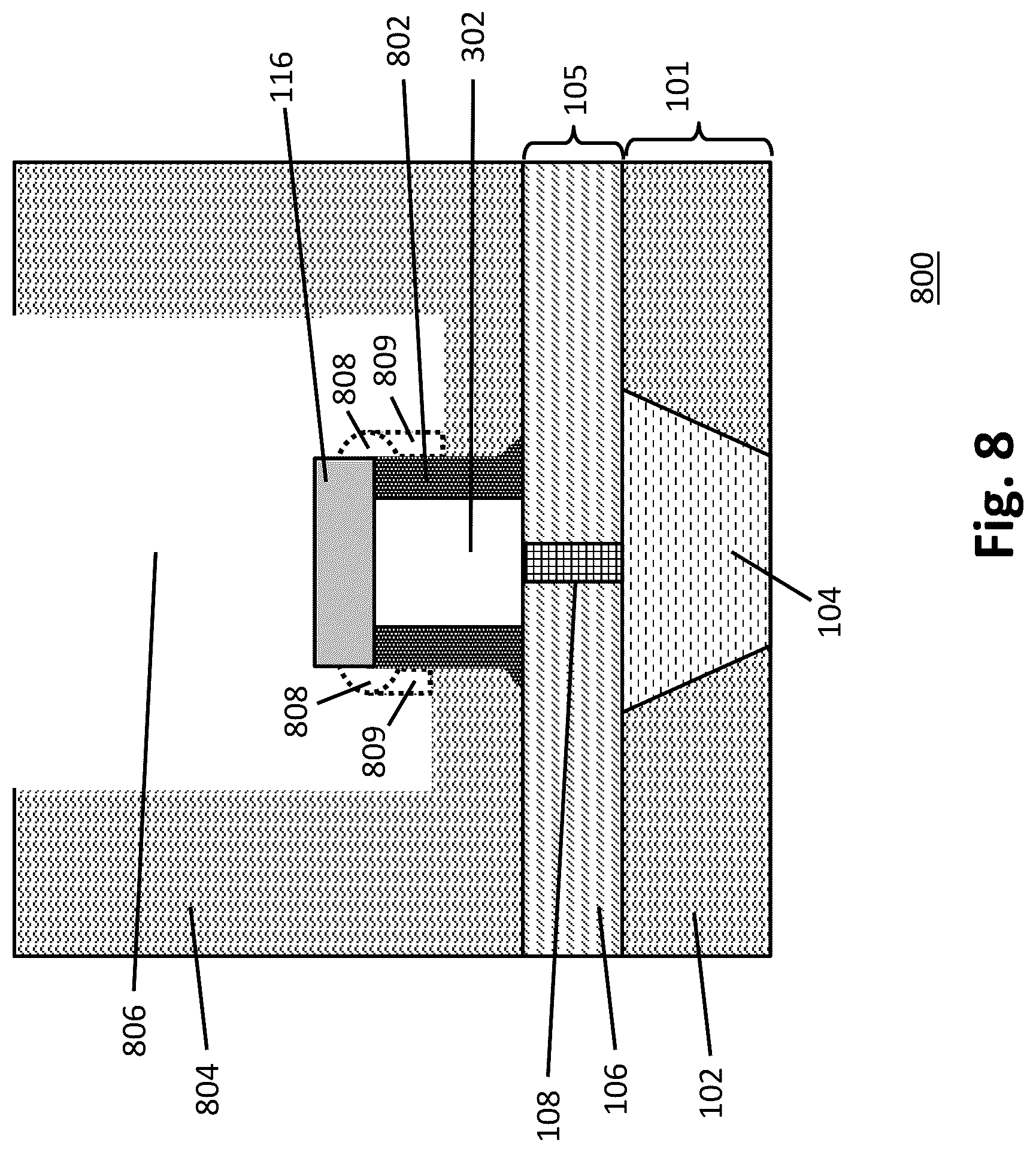 Patent US12310262 Figure 8 – Phase change memory with encapsulated phase change element