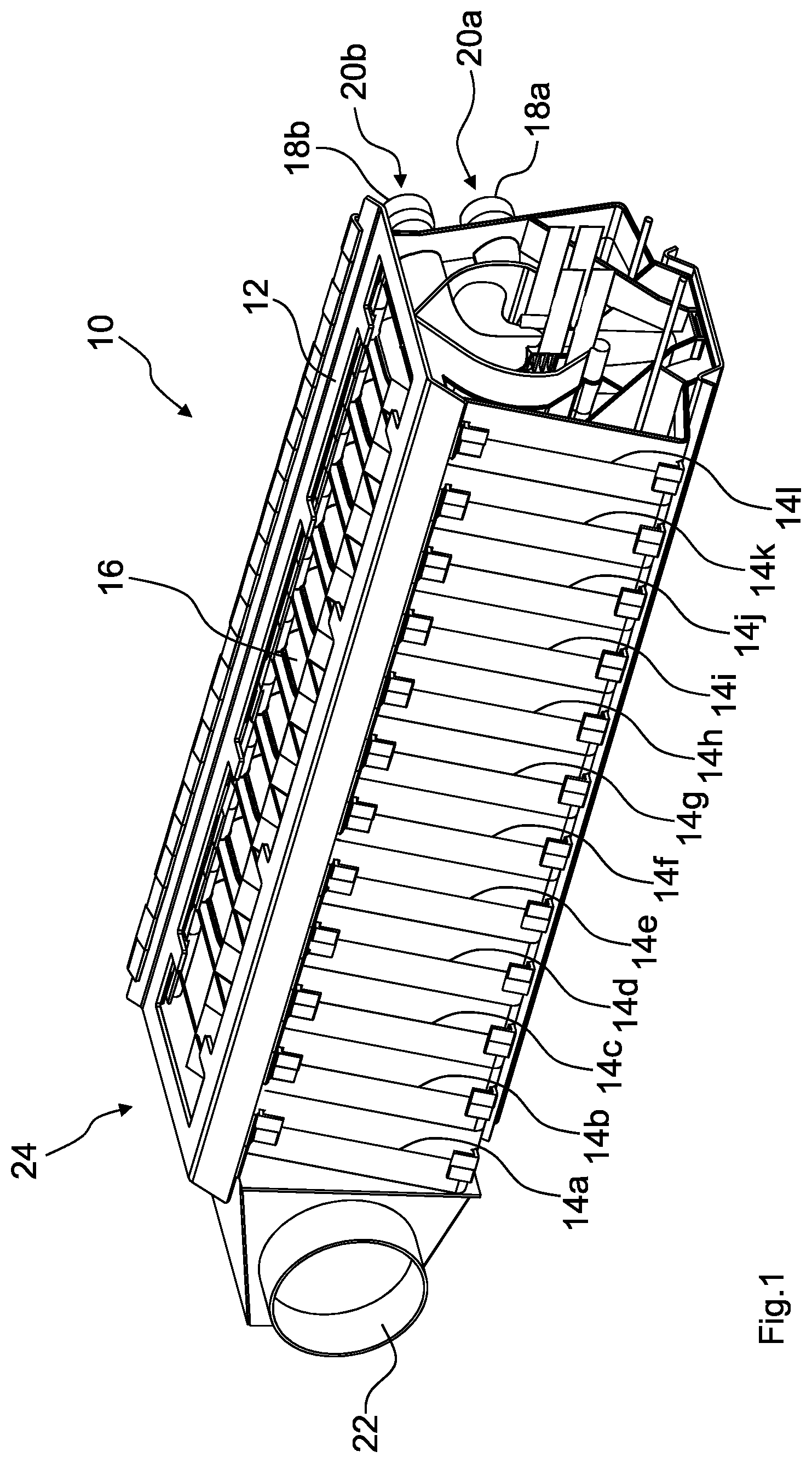 Patent US12310281 Figure 1 – Distribution device for granular material