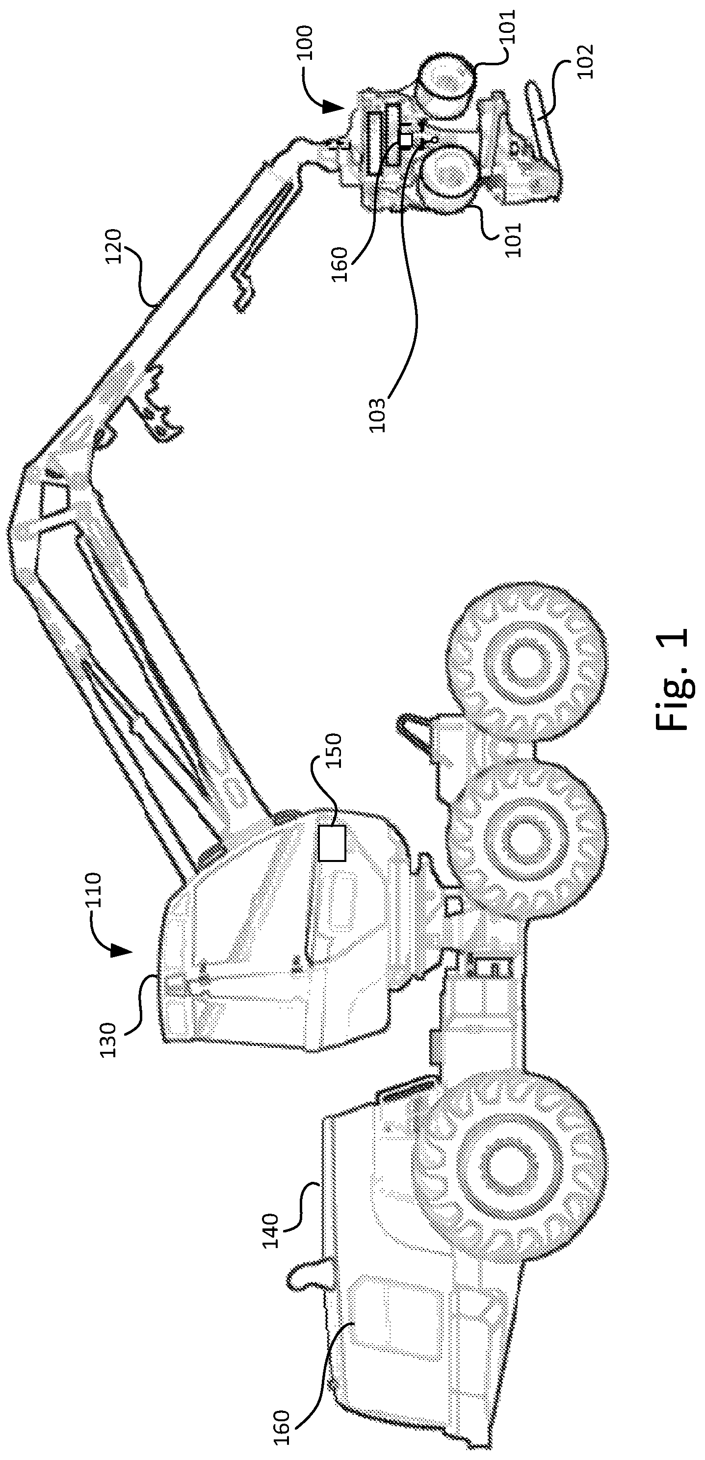 Patent US12310297 Figure 1 – Harvesting head for length determination of a tree trunk and an associated method