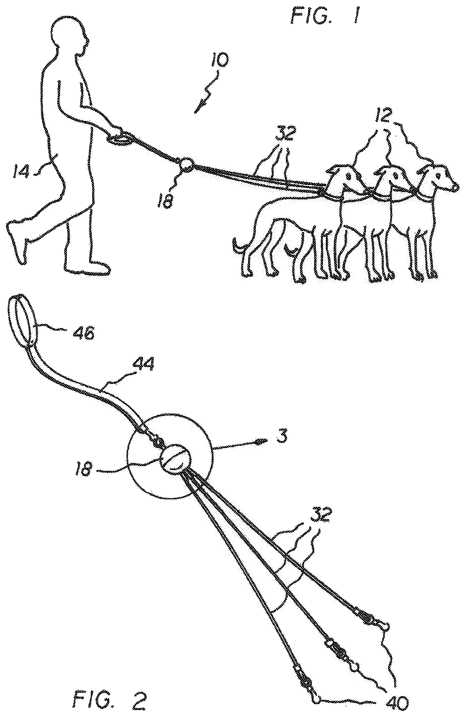 Patent US12310334 Figure 1 – Multi-lead dog leash system