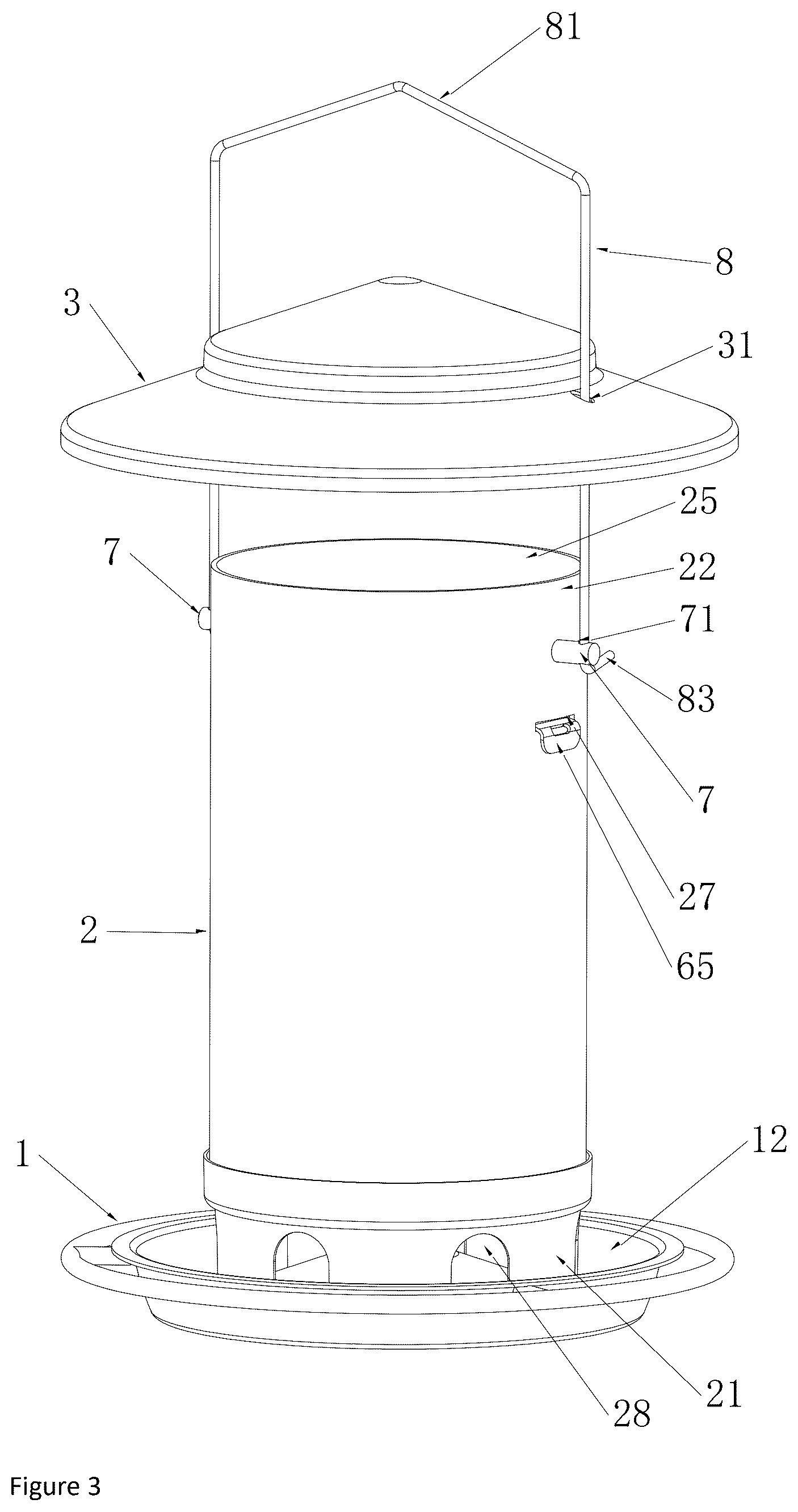 Patent US12310335 Figure 3 – Detachable bird feeder