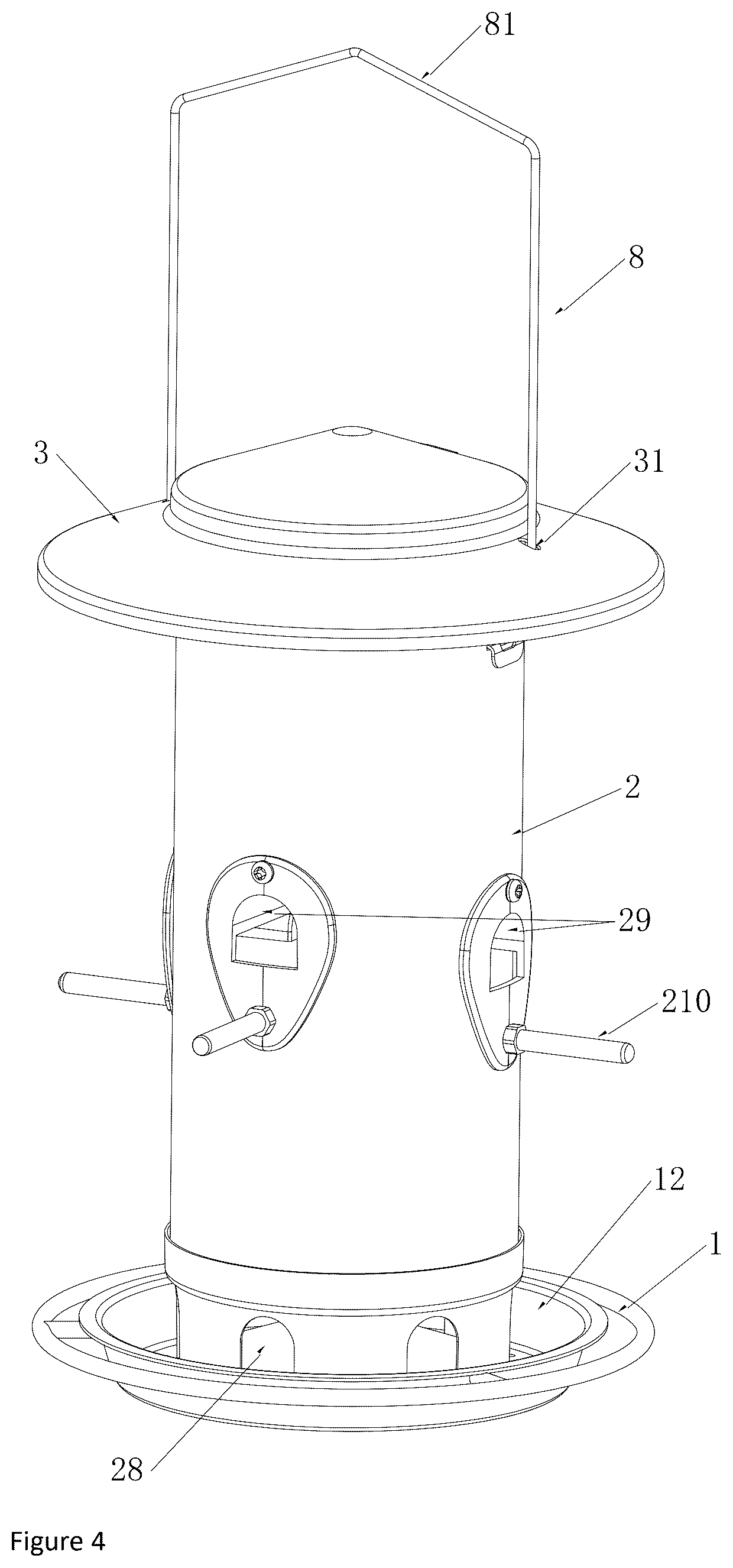 Patent US12310335 Figure 4 – Detachable bird feeder