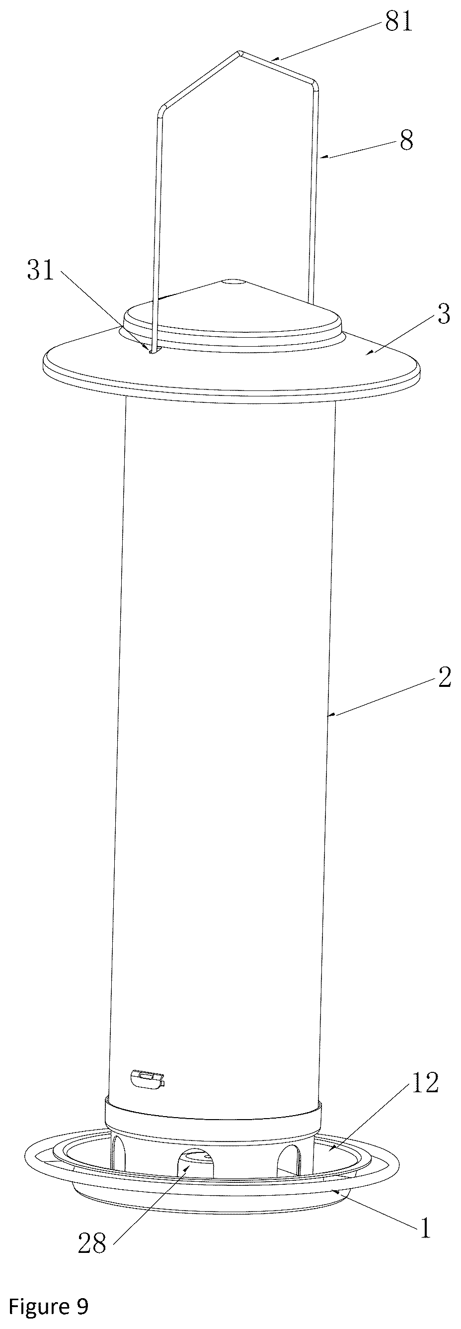 Patent US12310335 Figure 9 – Detachable bird feeder