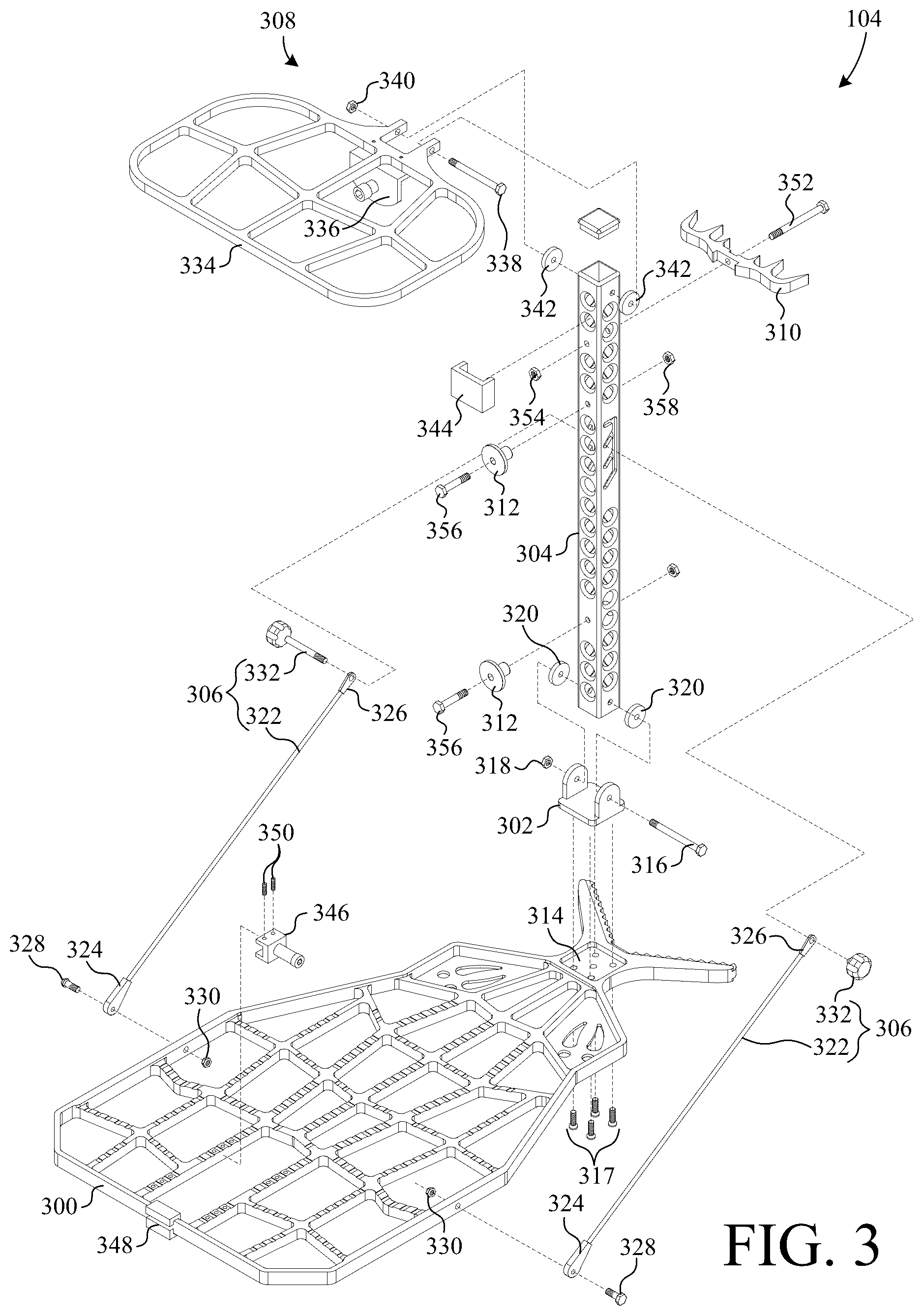 Patent US12310353 Figure 3 – Portable treestand and climbing stick system