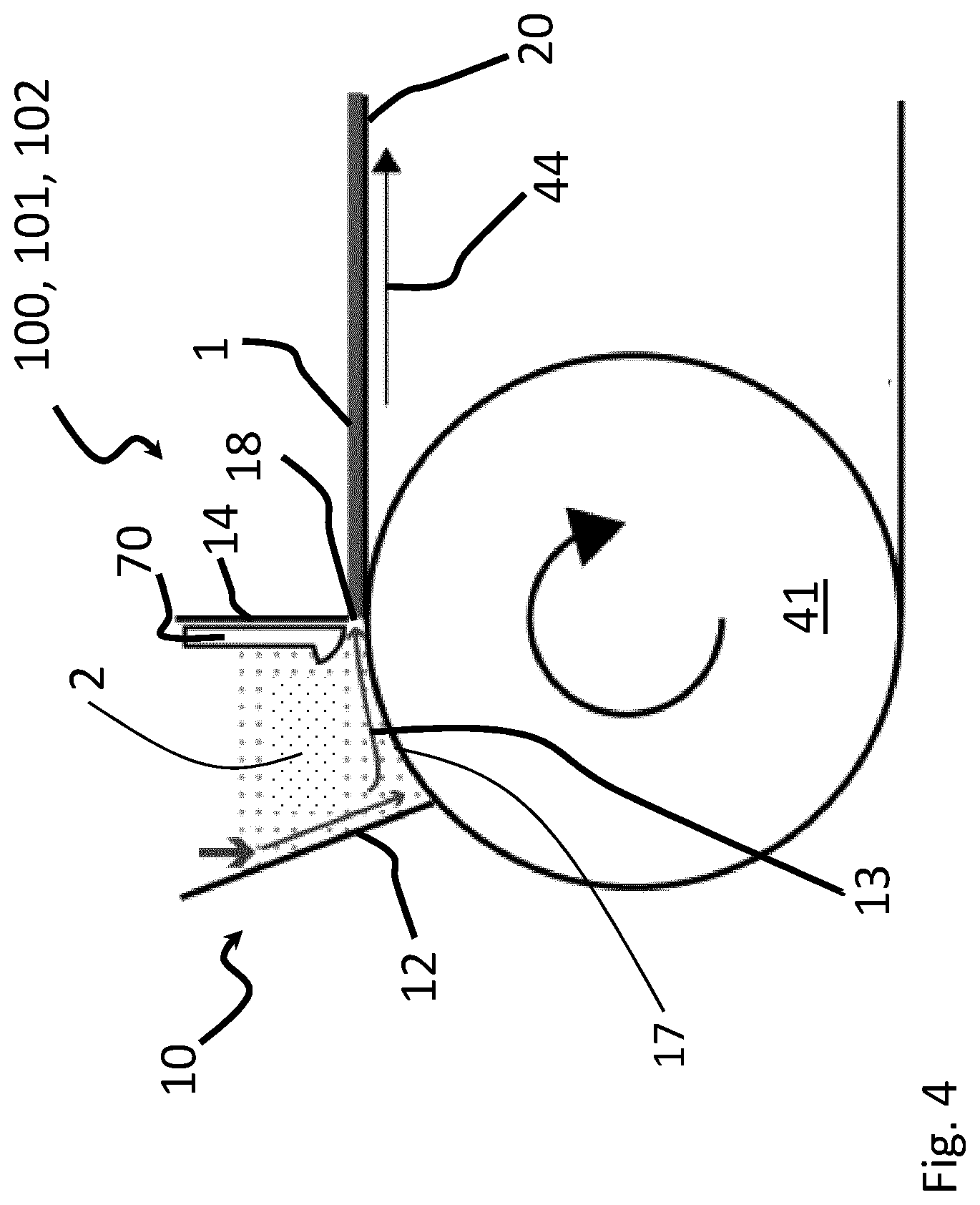 Patent US12310397 Figure 4 – Method and apparatus to cast a sheet of material containing alkaloids