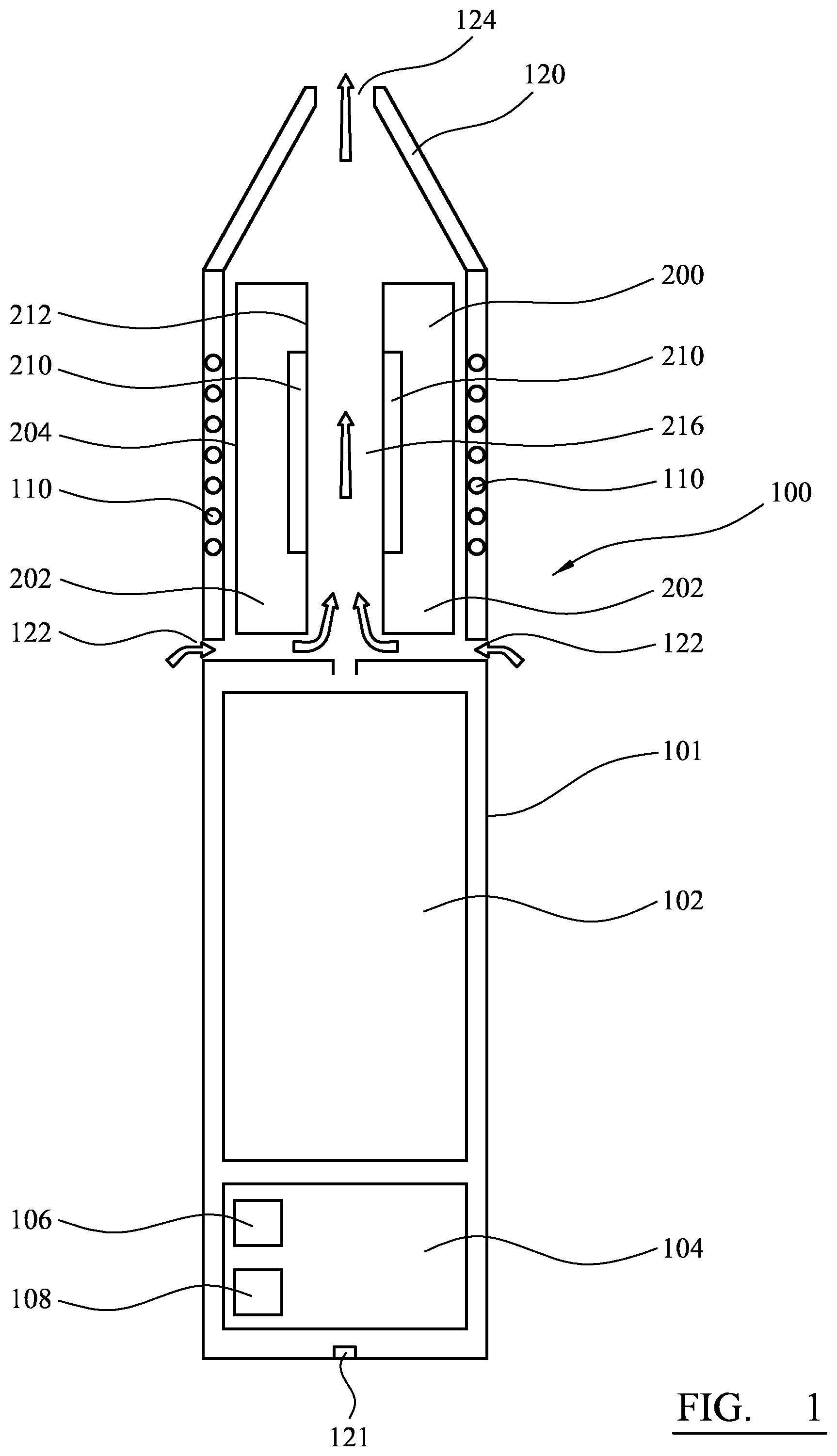 Patent US12310407 Figure 1 – Aerosol-generating system comprising a cartridge with an internal air flow passage