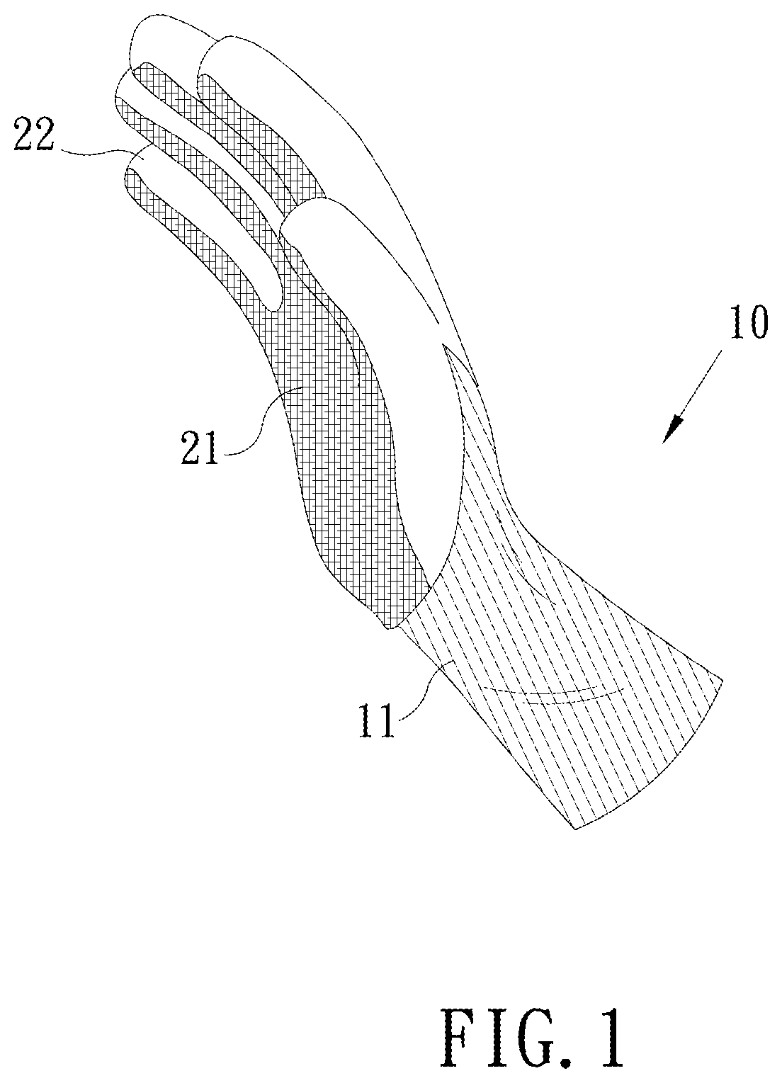 Patent US12310436 Figure 1 – Glove structure and its manufacturing method