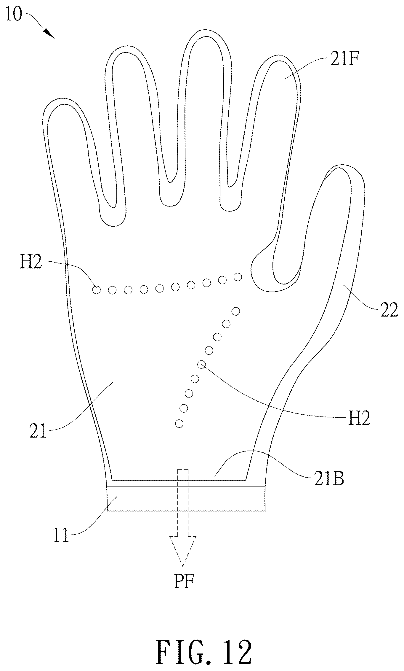 Patent US12310436 Figure 12 – Glove structure and its manufacturing method