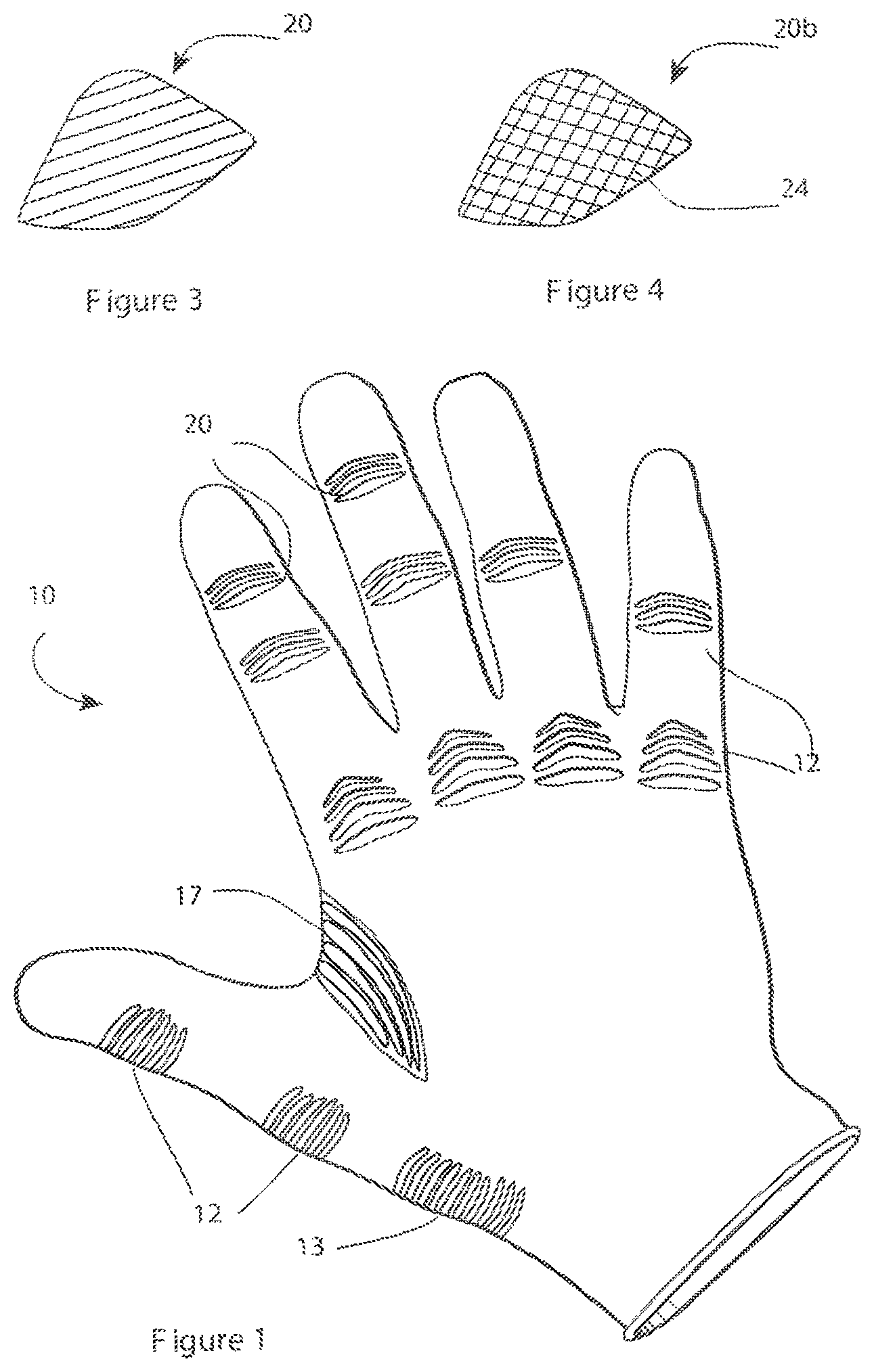 Patent US12310437 Figure 1 – Medical/dental/utility glove with anti-fatigue and ergonomic improvement