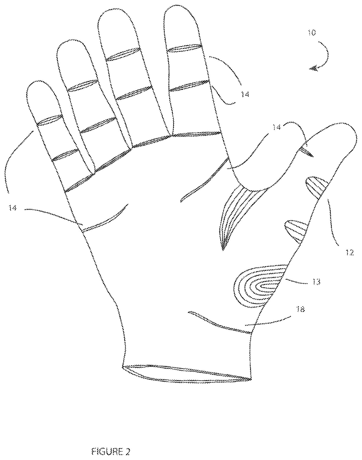 Patent US12310437 Figure 2 – Medical/dental/utility glove with anti-fatigue and ergonomic improvement