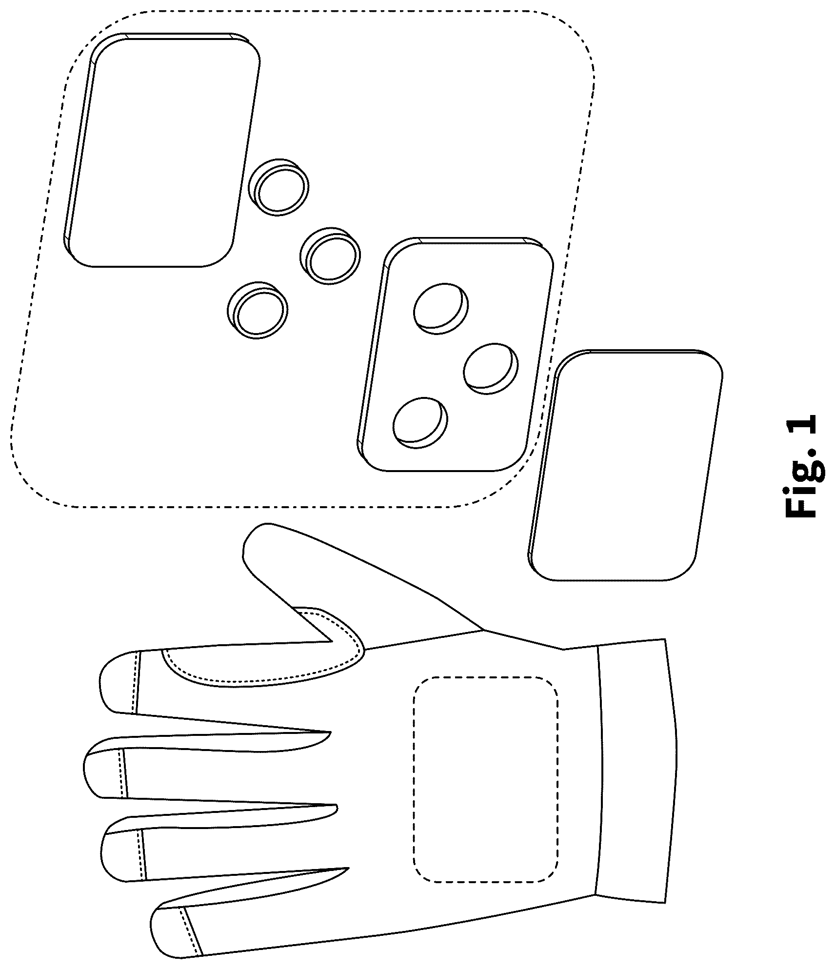 Patent US12310438 Figure 1 – Work glove and a multi-layered ferromagnetic pouch for use with a work glove