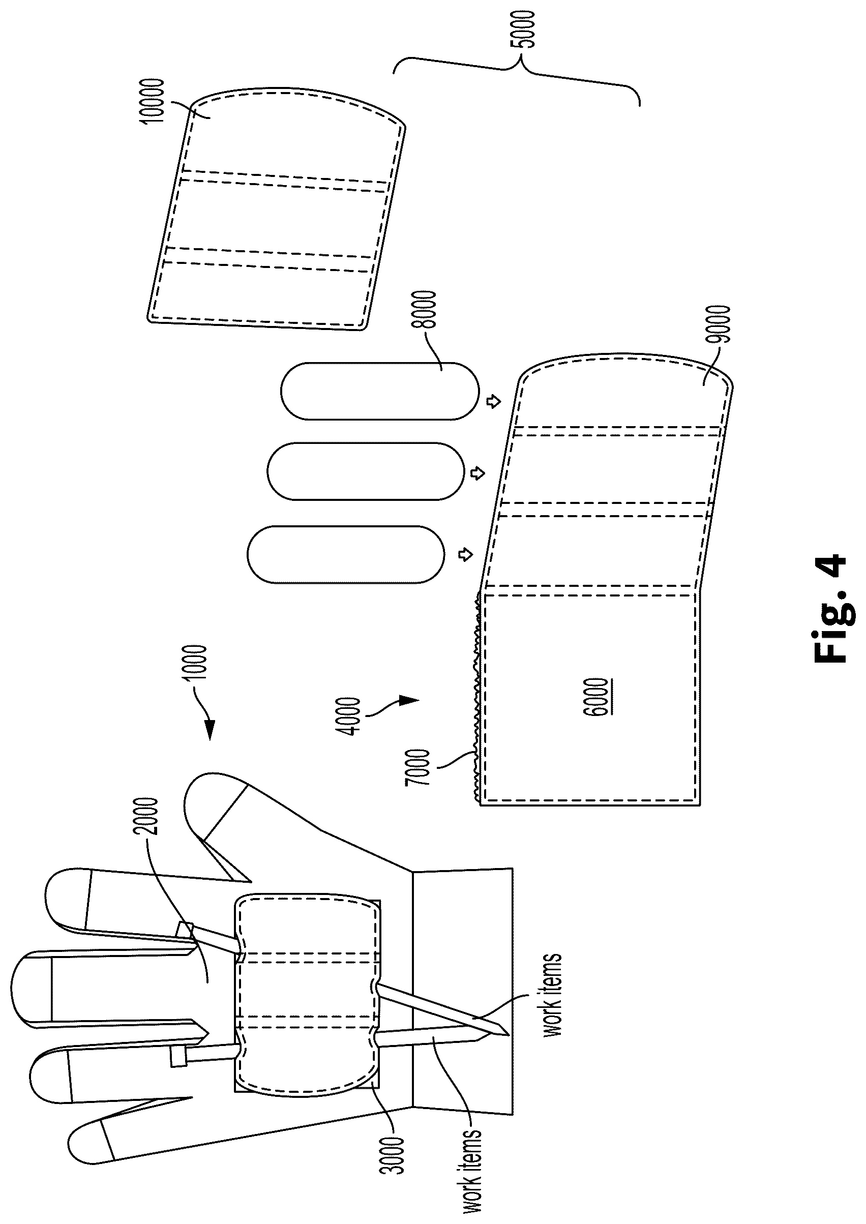 Patent US12310438 Figure 4 – Work glove and a multi-layered ferromagnetic pouch for use with a work glove