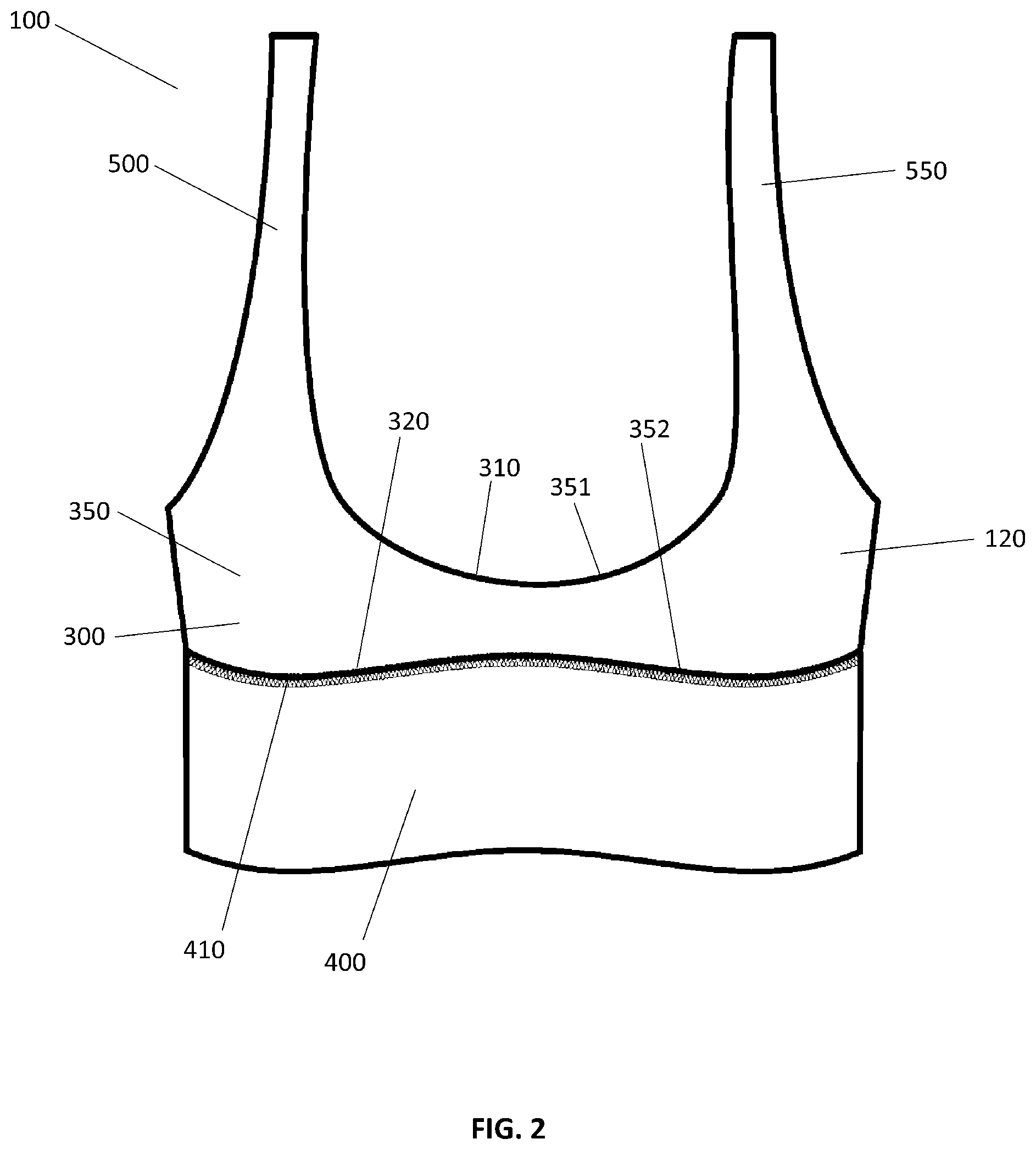Patent US12310439 Figure 2 – Garment having cup pockets with concealed openings