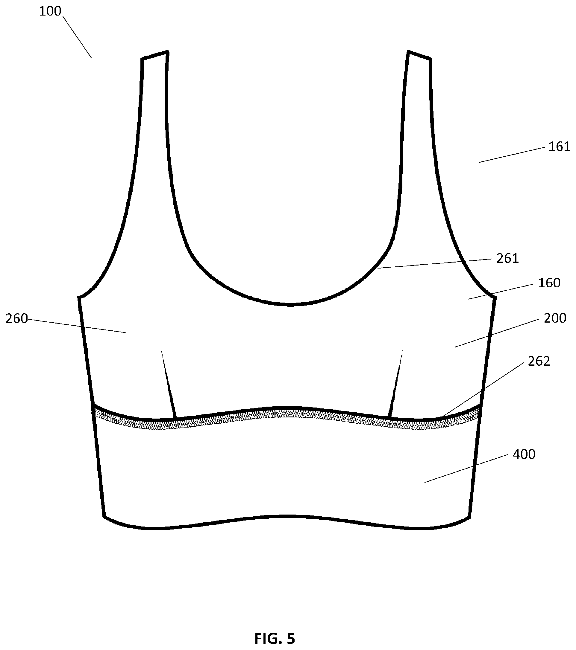 Patent US12310439 Figure 5 – Garment having cup pockets with concealed openings